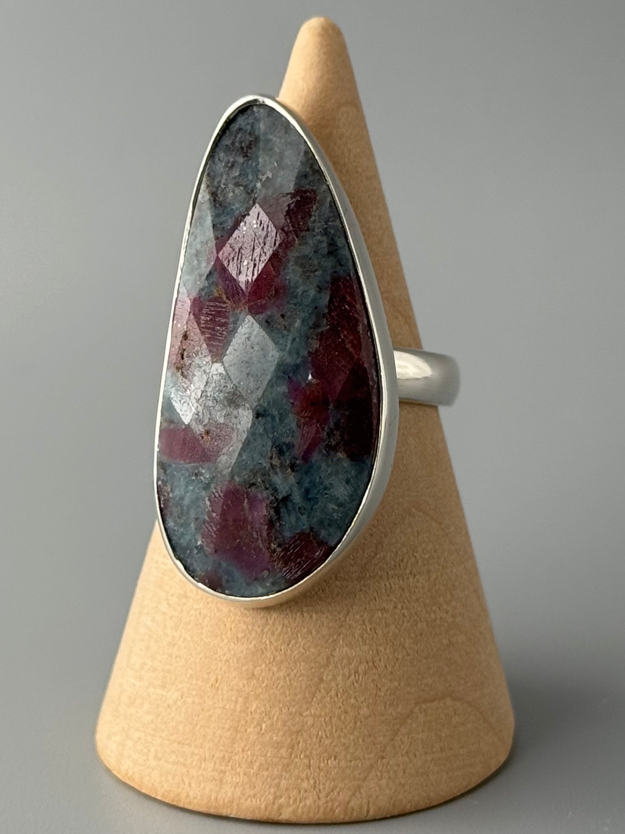 •FACETED RUBY KYANITE - FREEFORM• simple bezel silver ring (size 6.75)