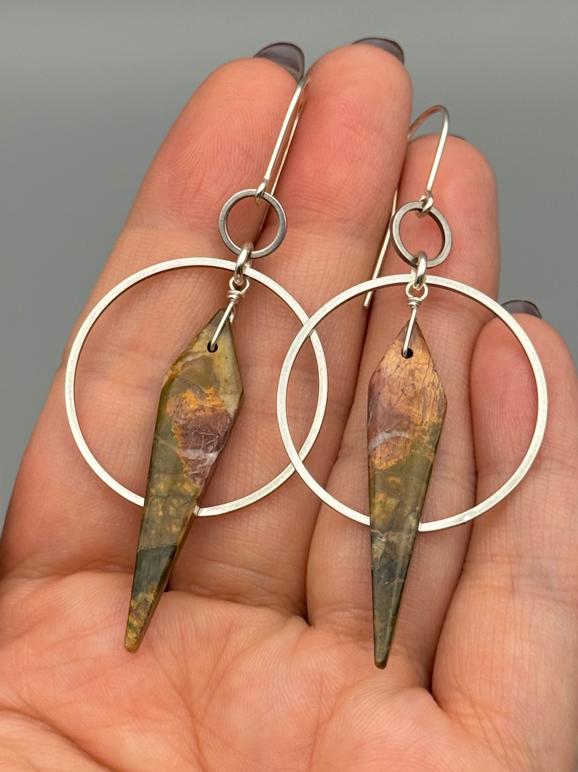 •EQUA-ORBIT• red creek jasper spear + silver earrings