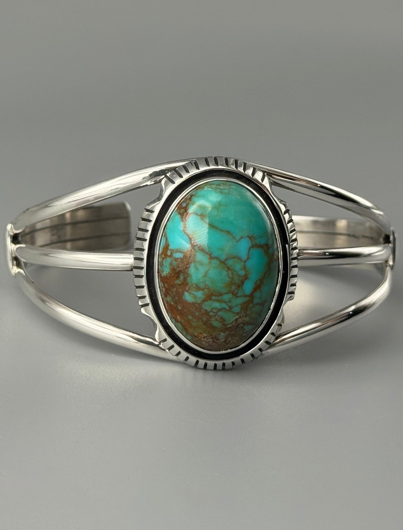 •KINGMAN TURQUOISE - ATSAH• Navajo sterling silver cuff bracelet (6.75" +/-)