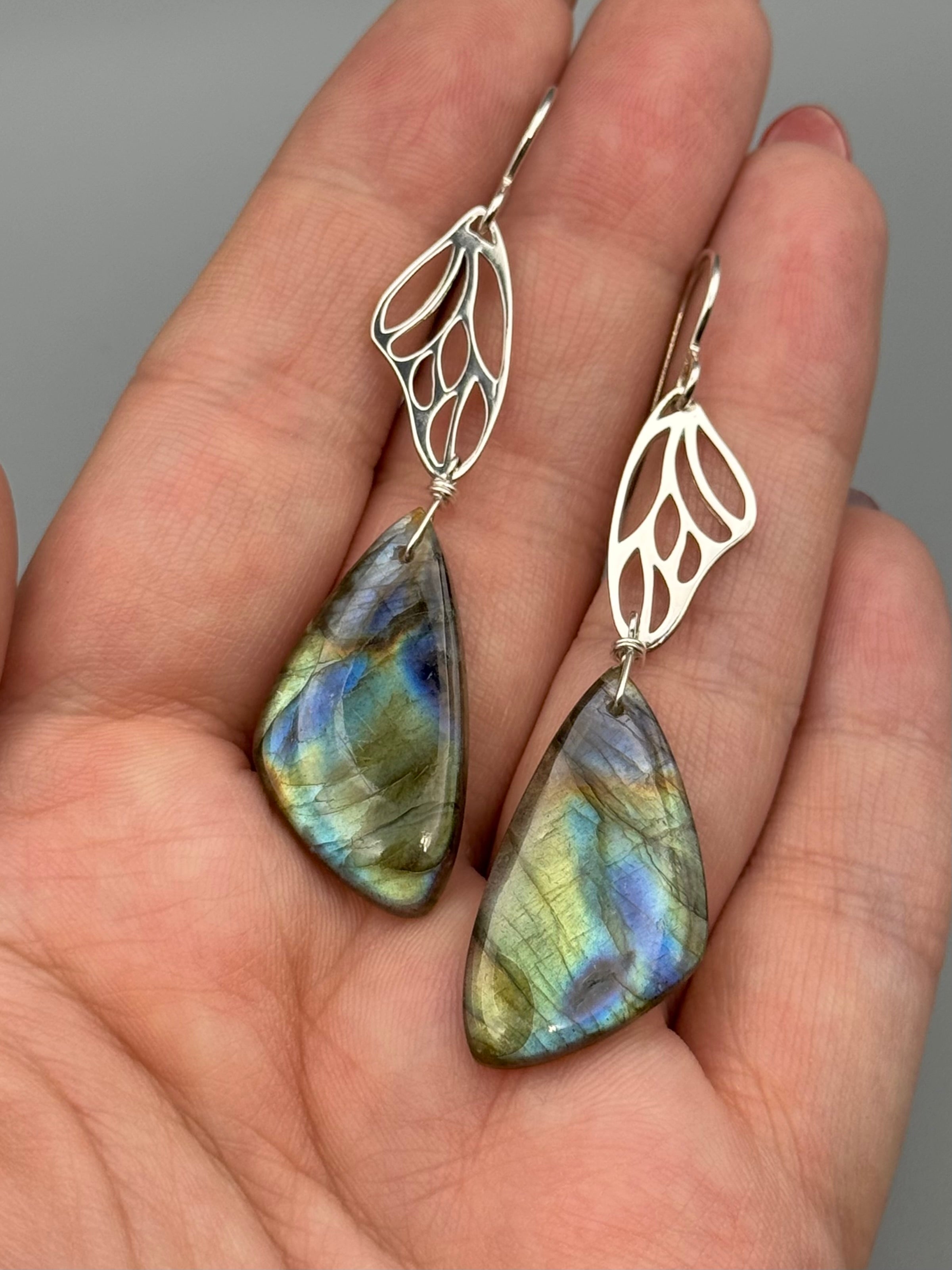 •METAMORPH• labradorite wing + silver earrings