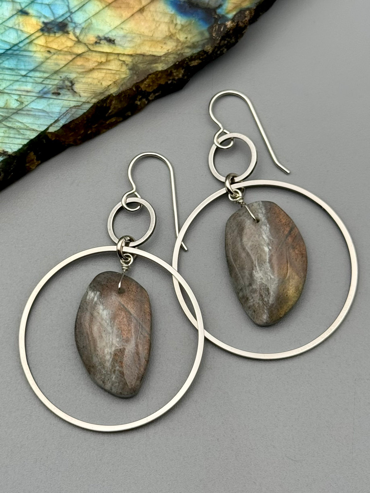 •EQUA-LUNA• golden labradorite wing + silver earrings