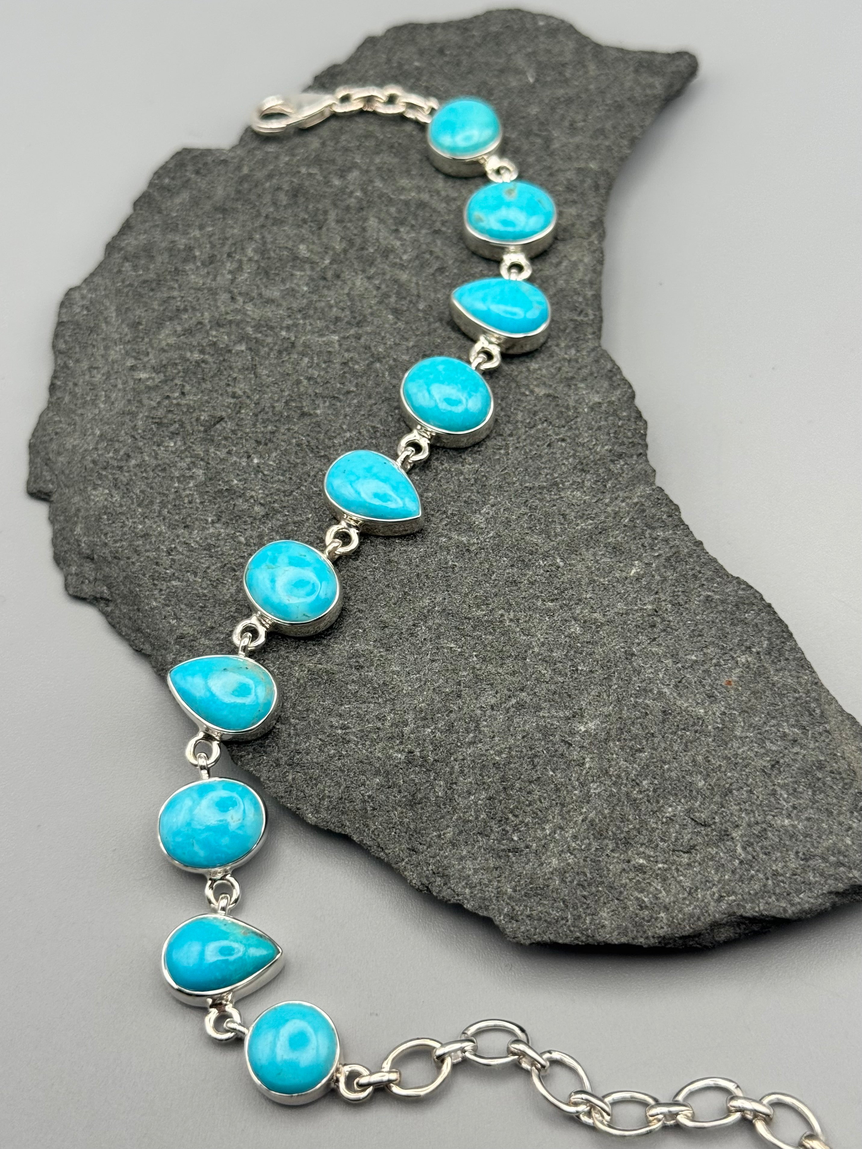 •MEXICAN TURQUOISE - LIL' GEO MIX• linked silver bracelet (7" - 9")
