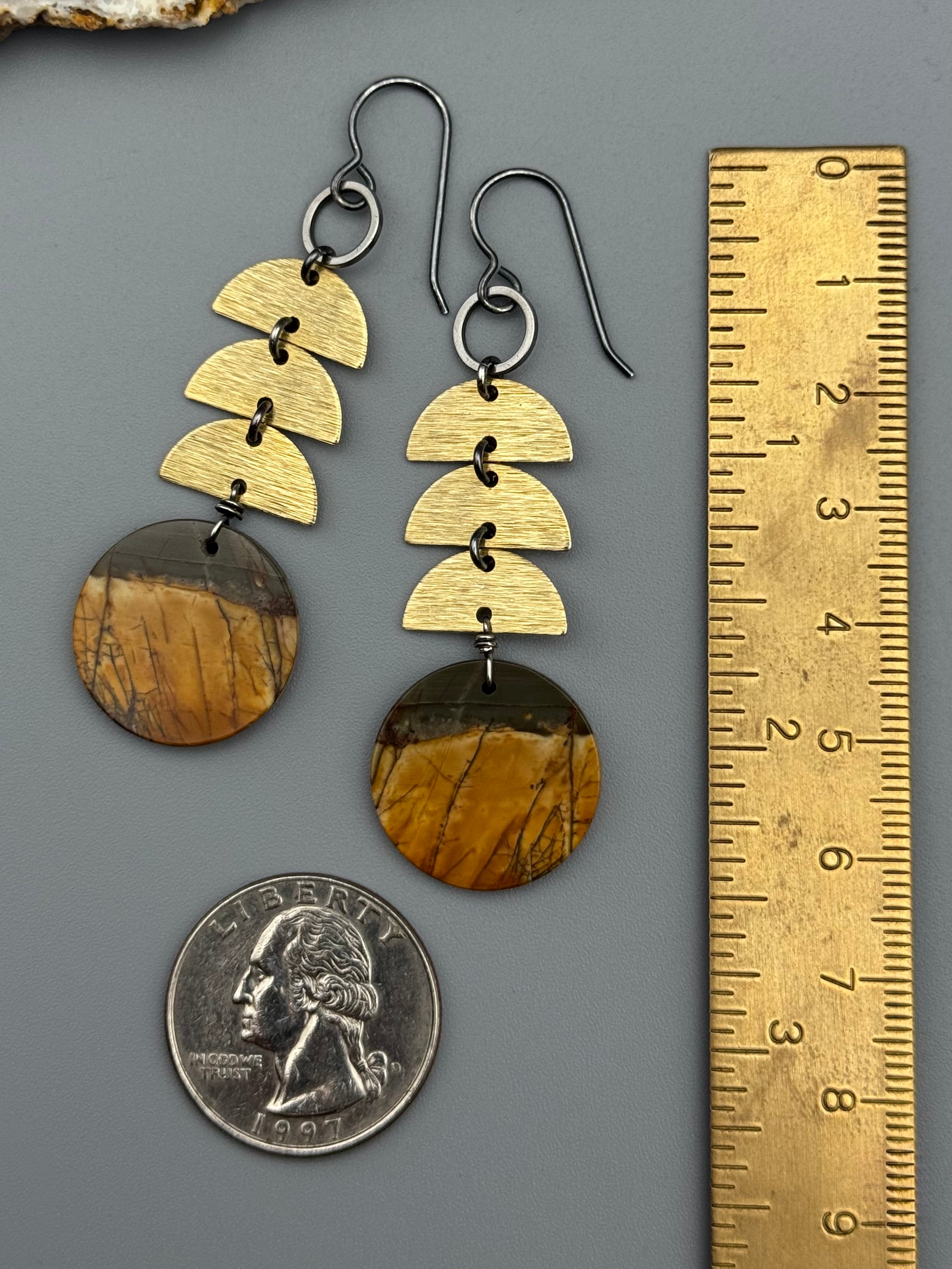 •MOON STACK• red creek jasper + mixed metal earrings