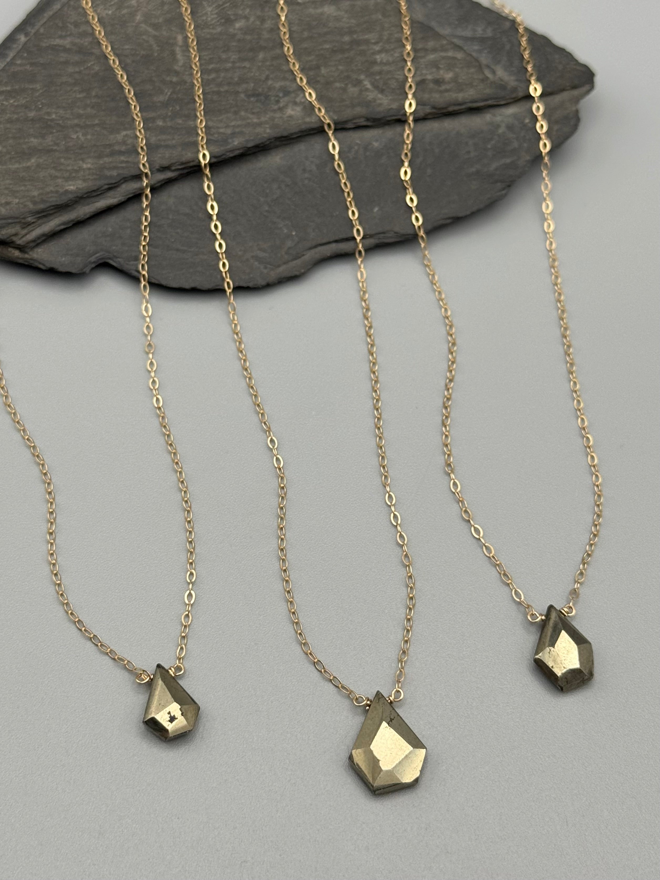 •STRAY• faceted pyrite organic tear + gold necklace (various lengths)