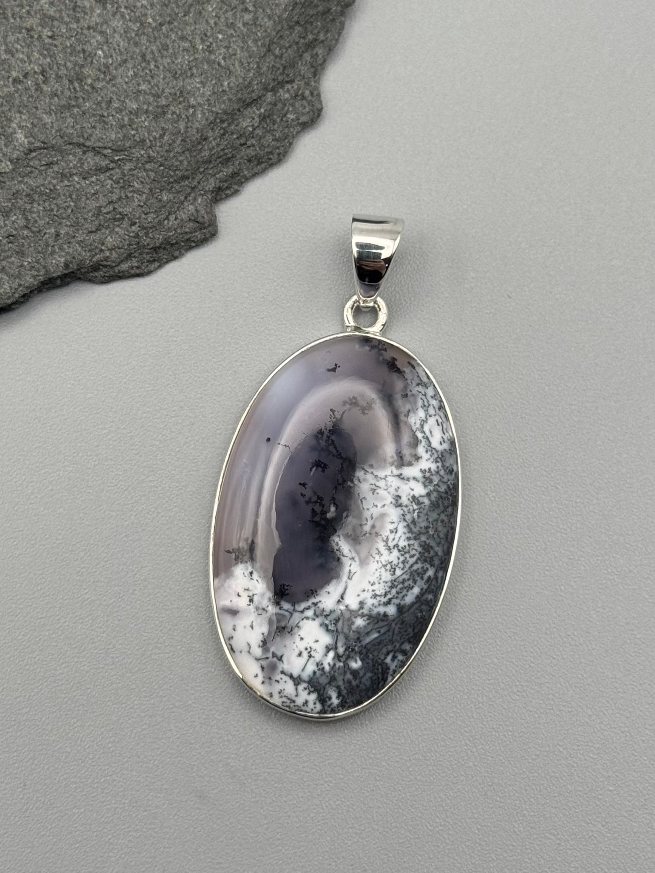 •DENDRITIC OPAL - OVAL 2• sterling silver pendant