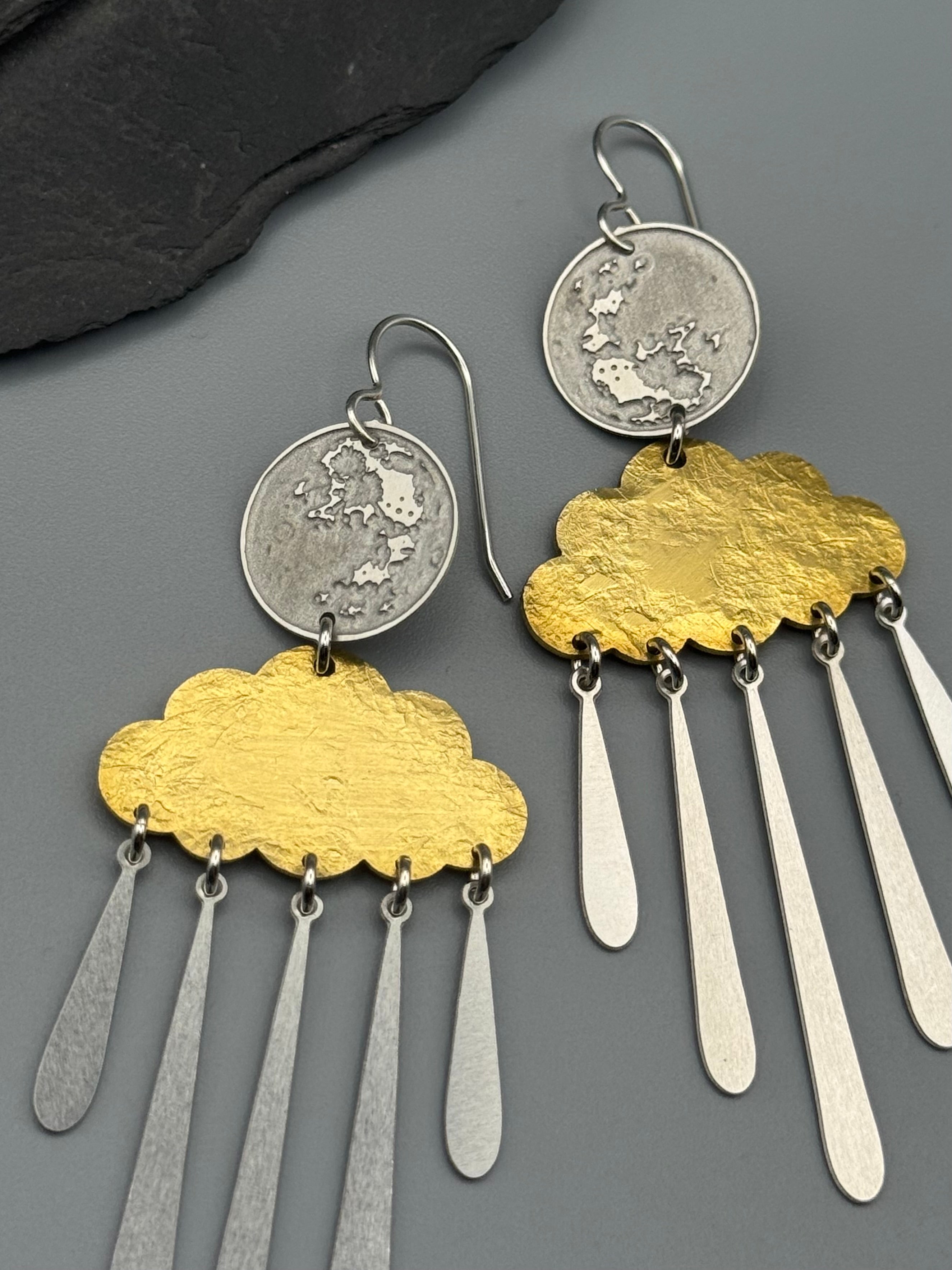 •MOON SHOWER• mixed metal dangle earrings