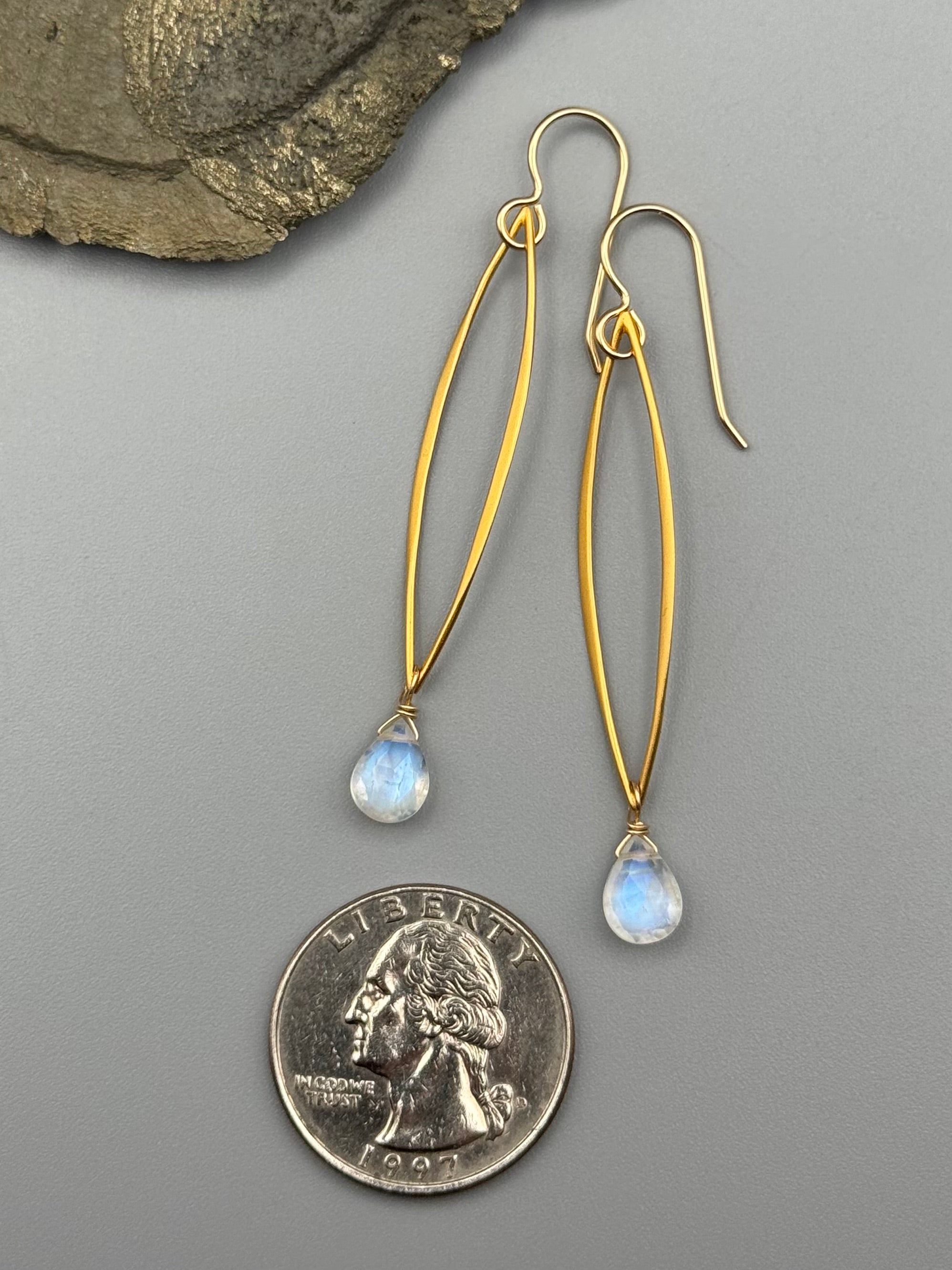 •MARQUISE• rainbow moonstone + gold earrings