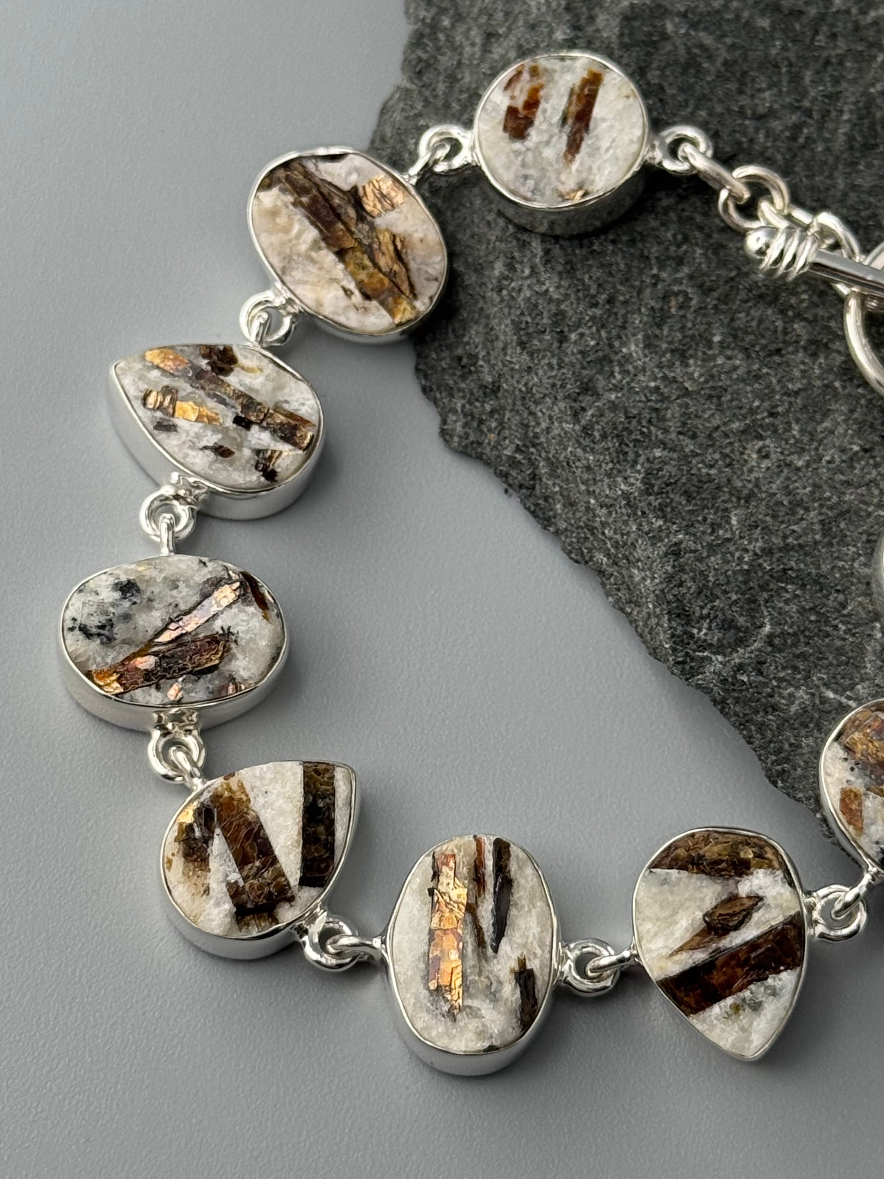 •ASTROPHYLLITE - GEO MIX• linked silver bracelet (7" - 8.25")