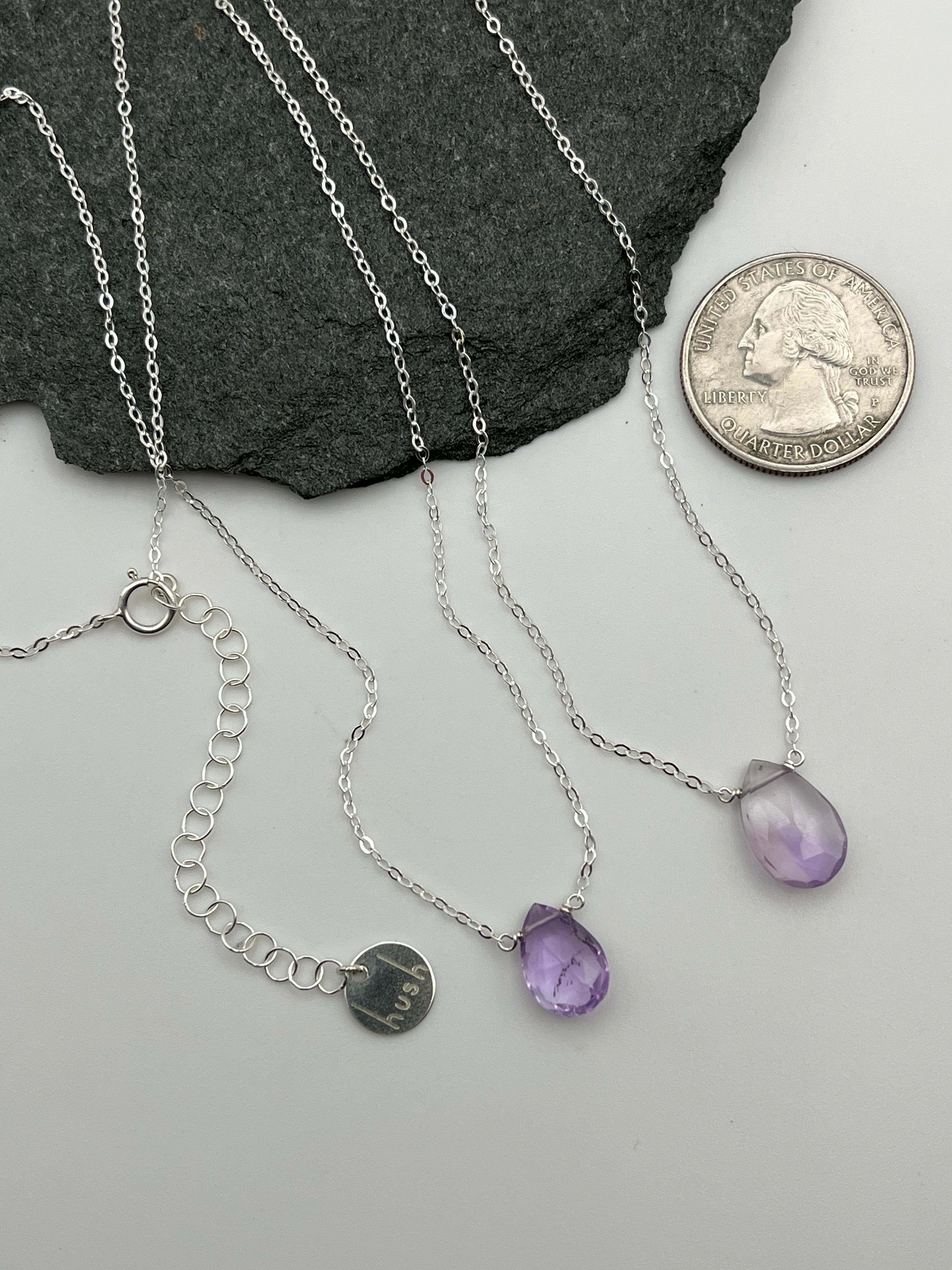 •STRAY• faceted amethyst teardrop + silver necklace