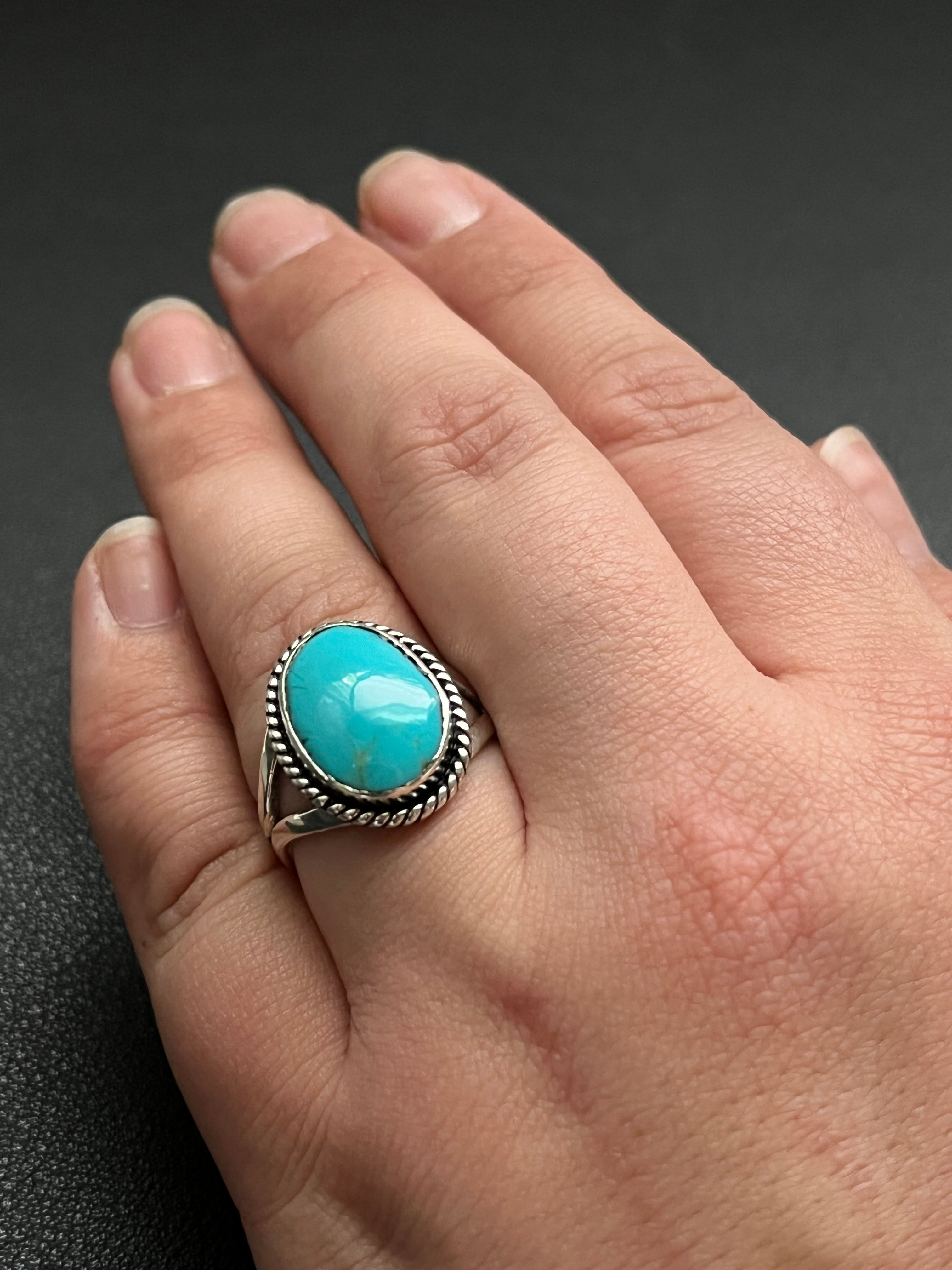 •KINGMAN TURQUOISE - 2• Navajo silver ring (size 8.25)