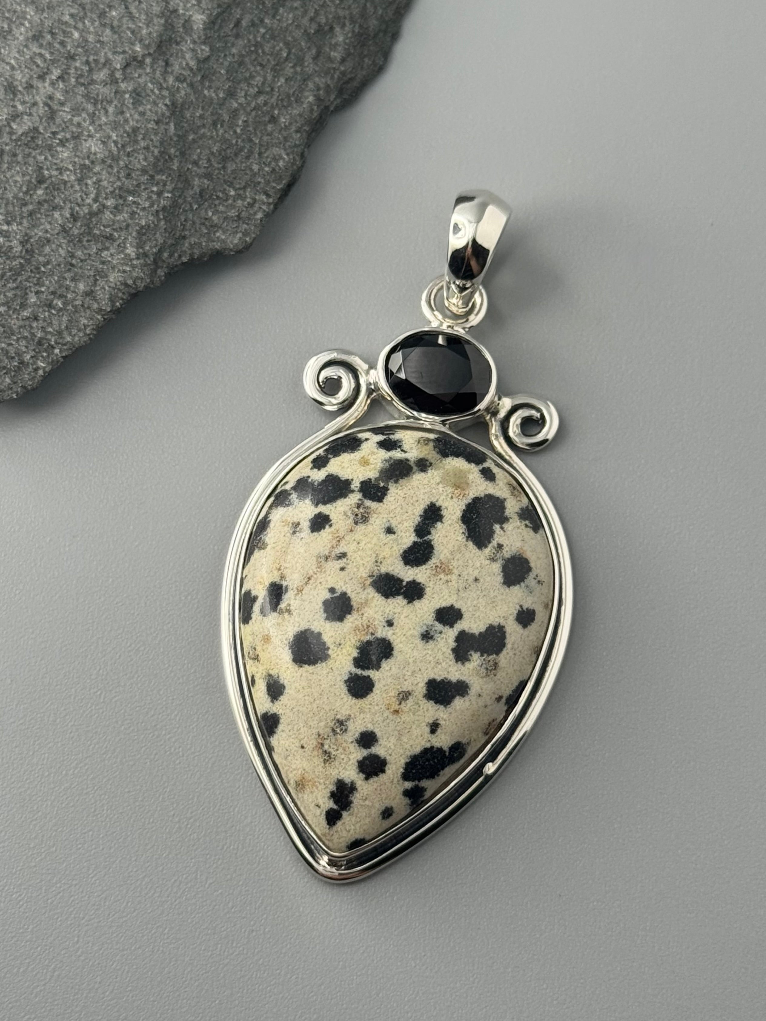 •DALMATIAN JASPER + BLACK ONYX• sterling silver pendant