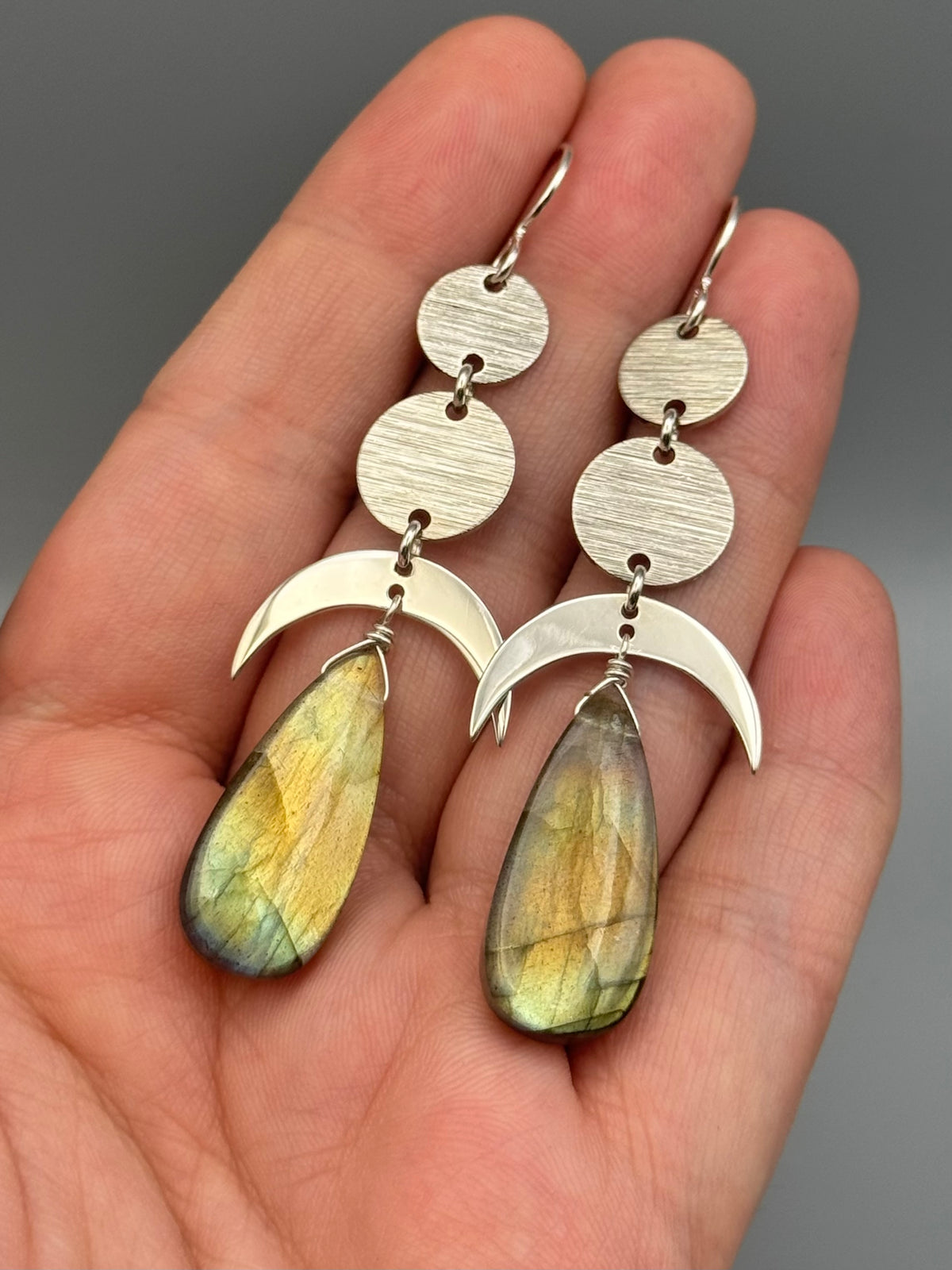 •NYX - MOONSTACK• golden labradorite tear + silver earrings