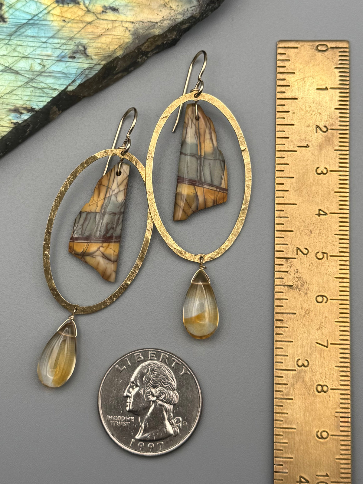 •LUNA• red creek jasper + citrine gold earrings