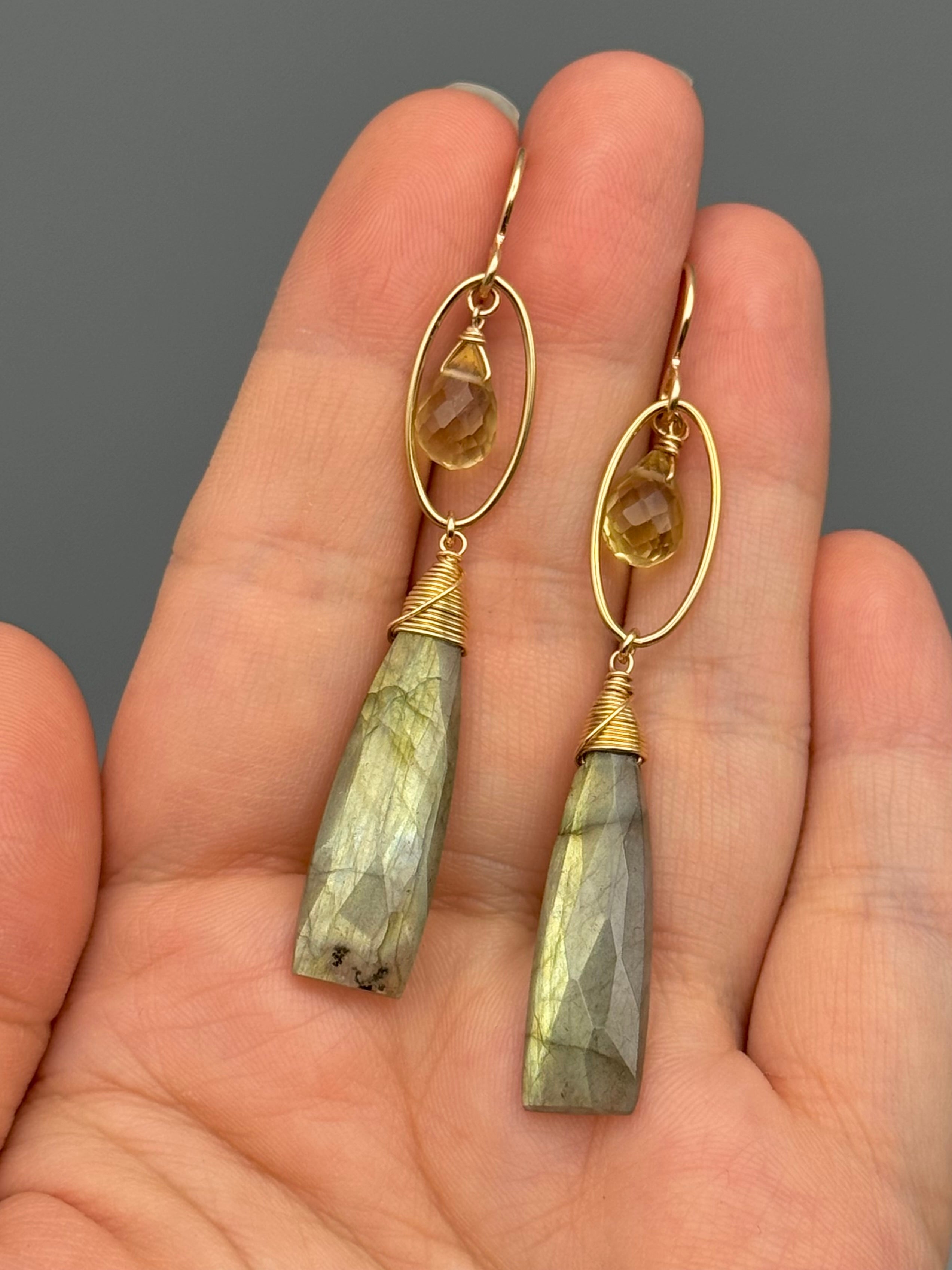 •LUNA• faceted citrine + labradorite gold earrings