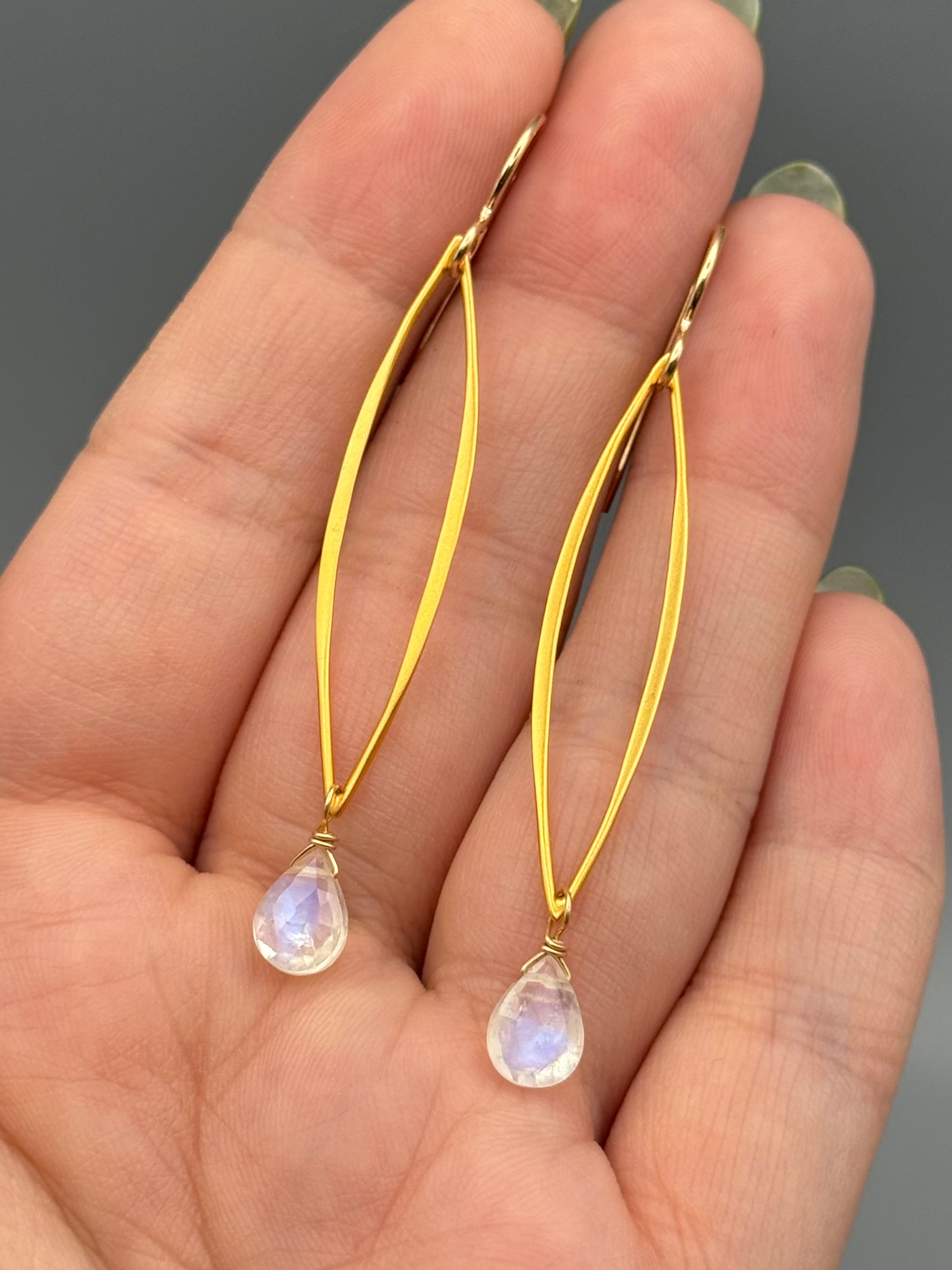 •MARQUISE• rainbow moonstone + gold earrings