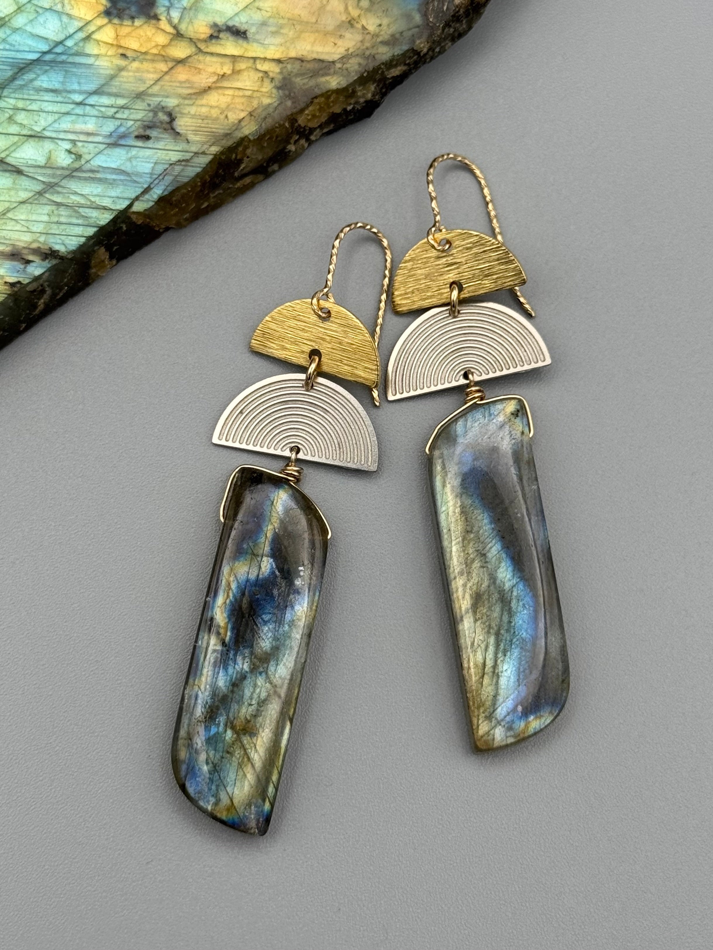 •MOON STACK• labradorite partridge + mixed metal earrings