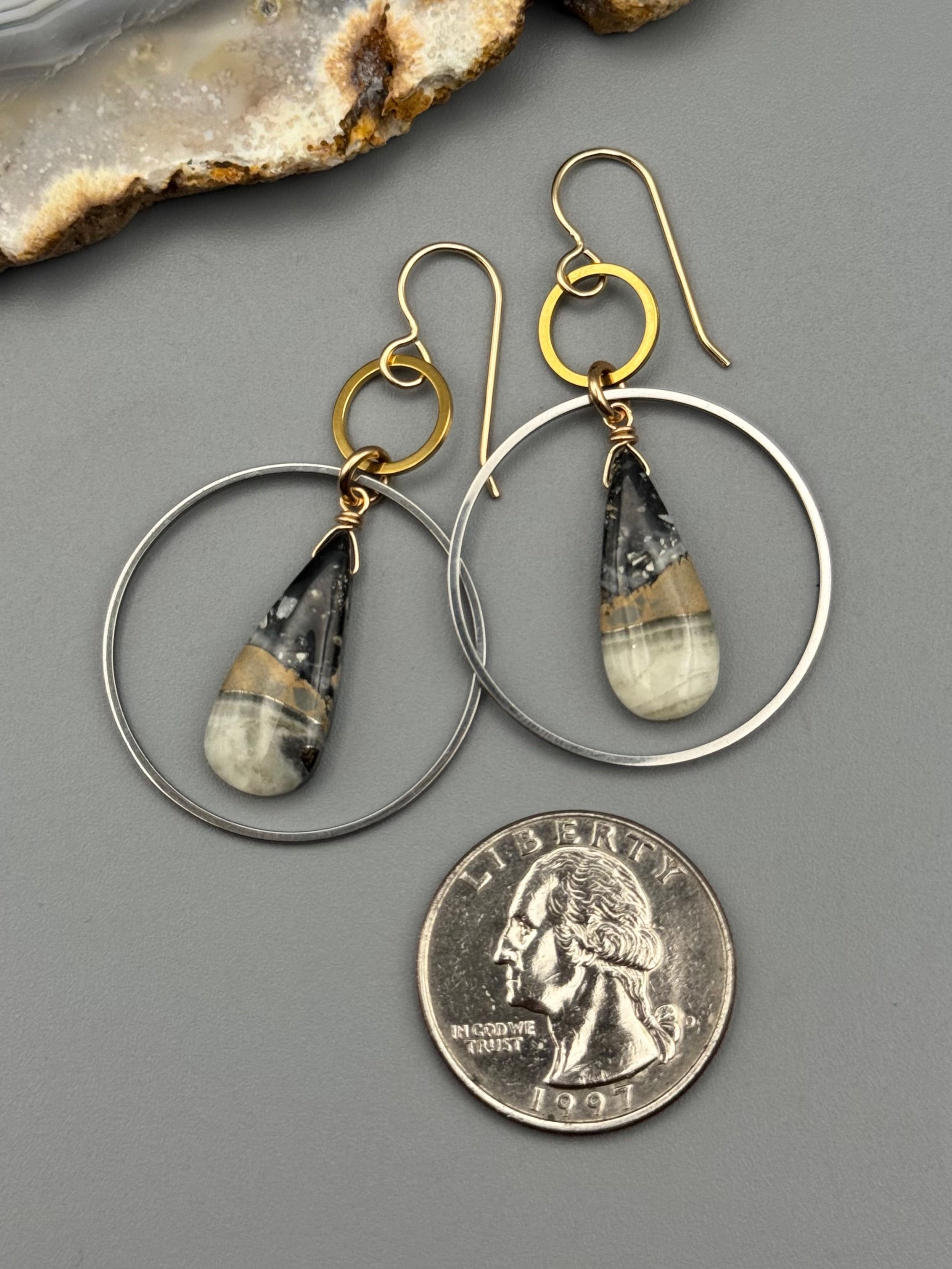 •EQUA-LUNA• maligano jasper + mixed metal earrings