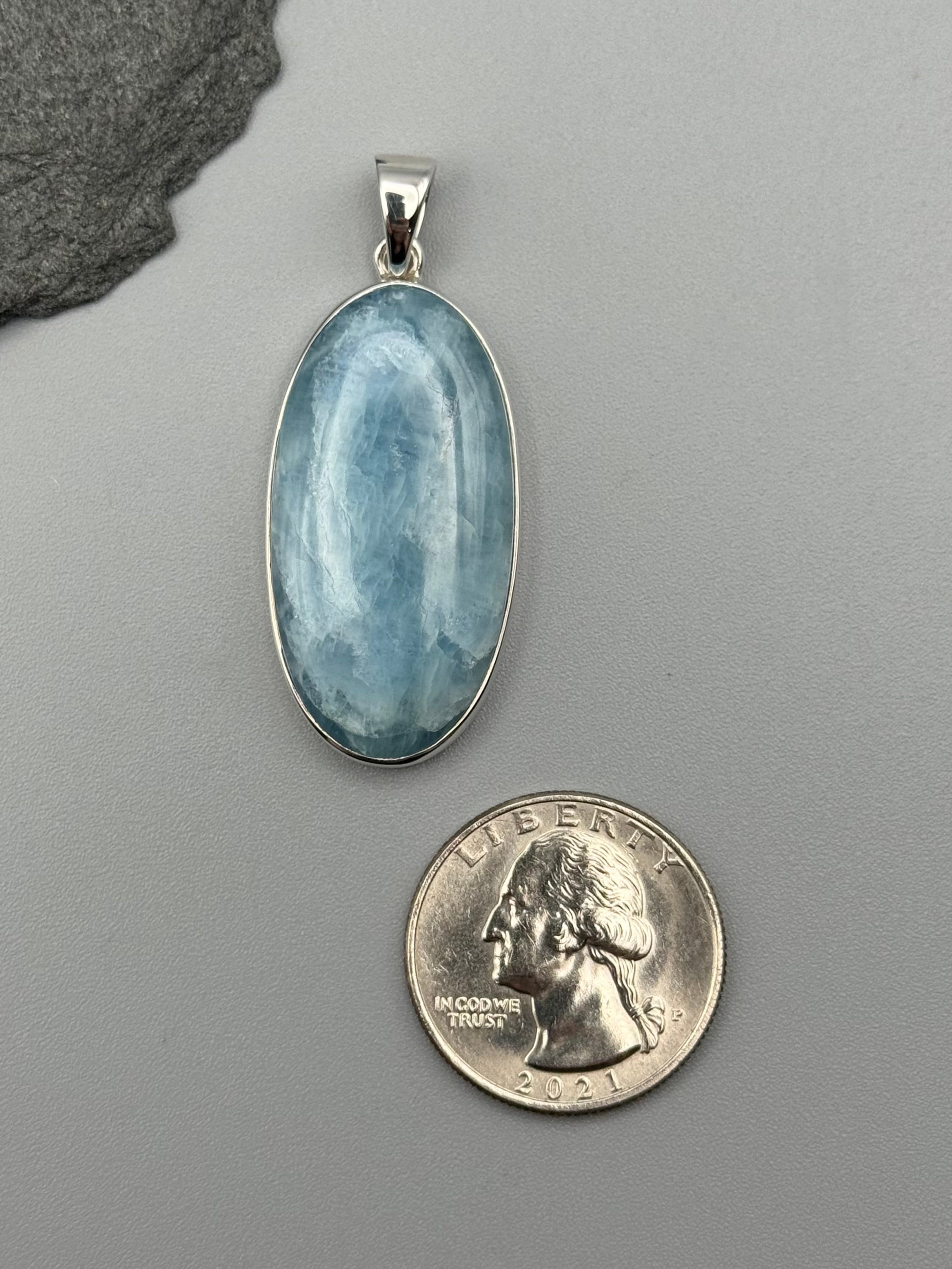 •AQUAMARINE - ELONGATED OVAL• sterling silver pendant