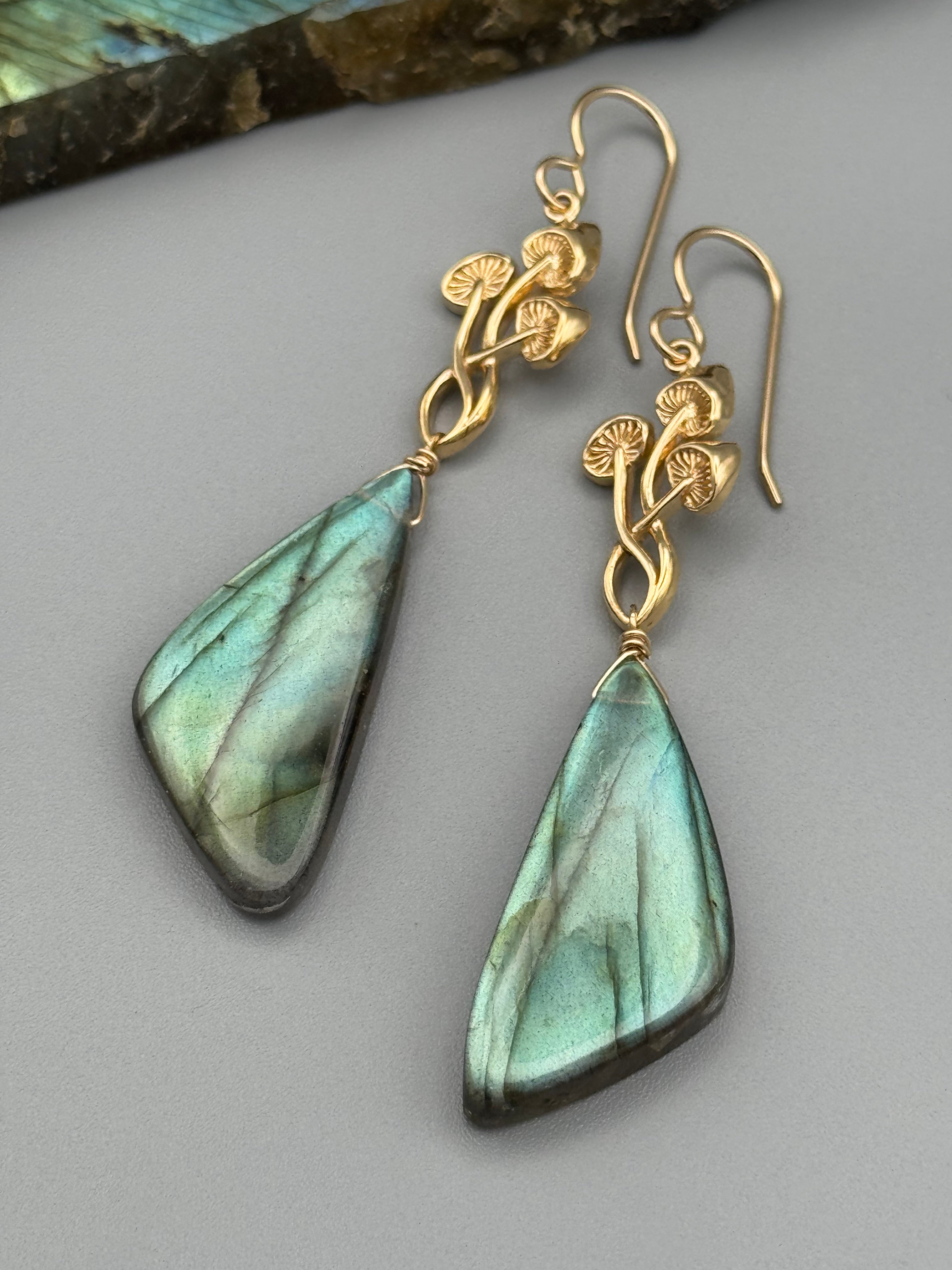 •FOREST FRIENDS• labradorite wing + gold earrings