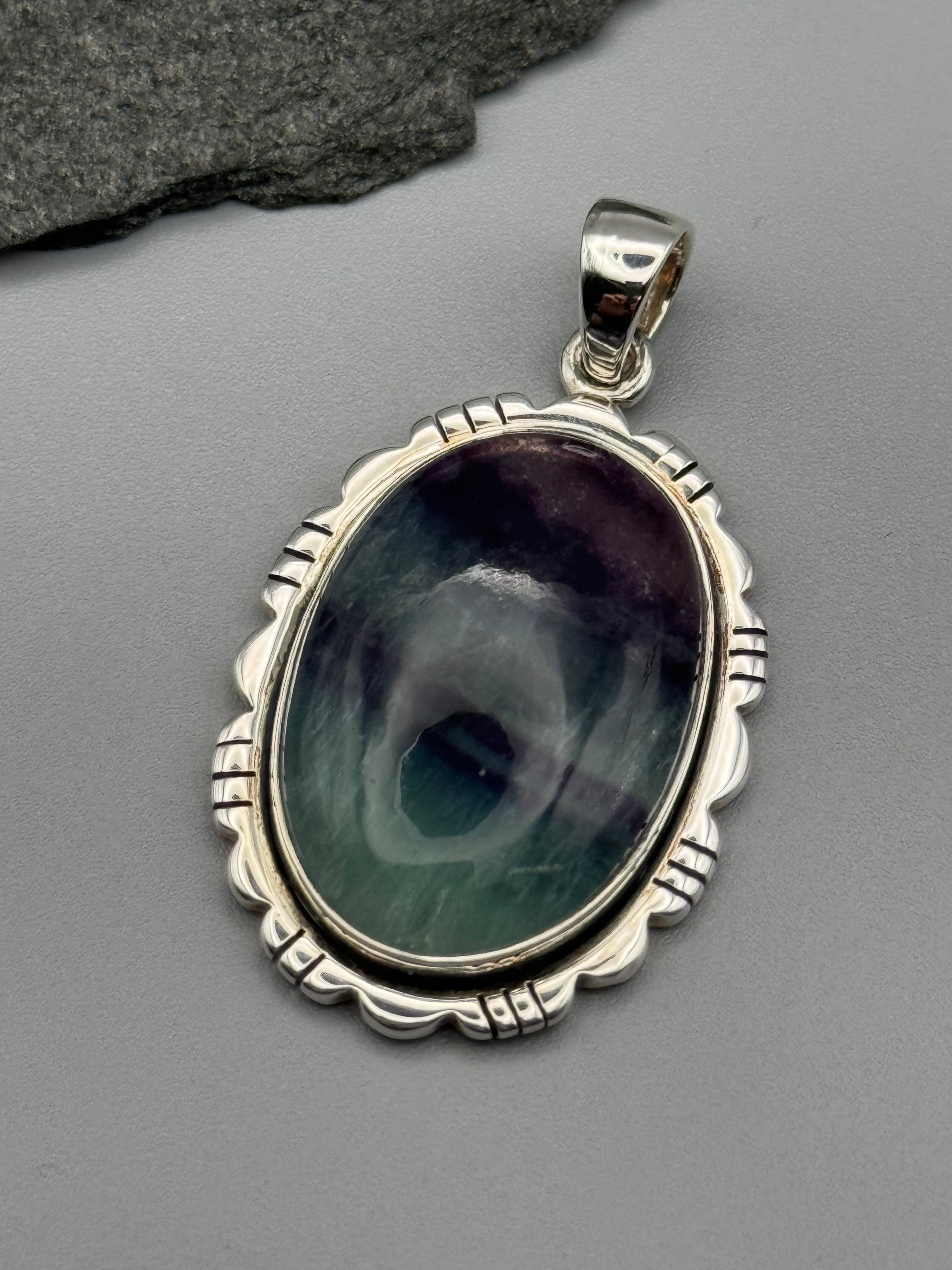 •FLUORITE - OVAL FRAME 1• sterling silver pendant