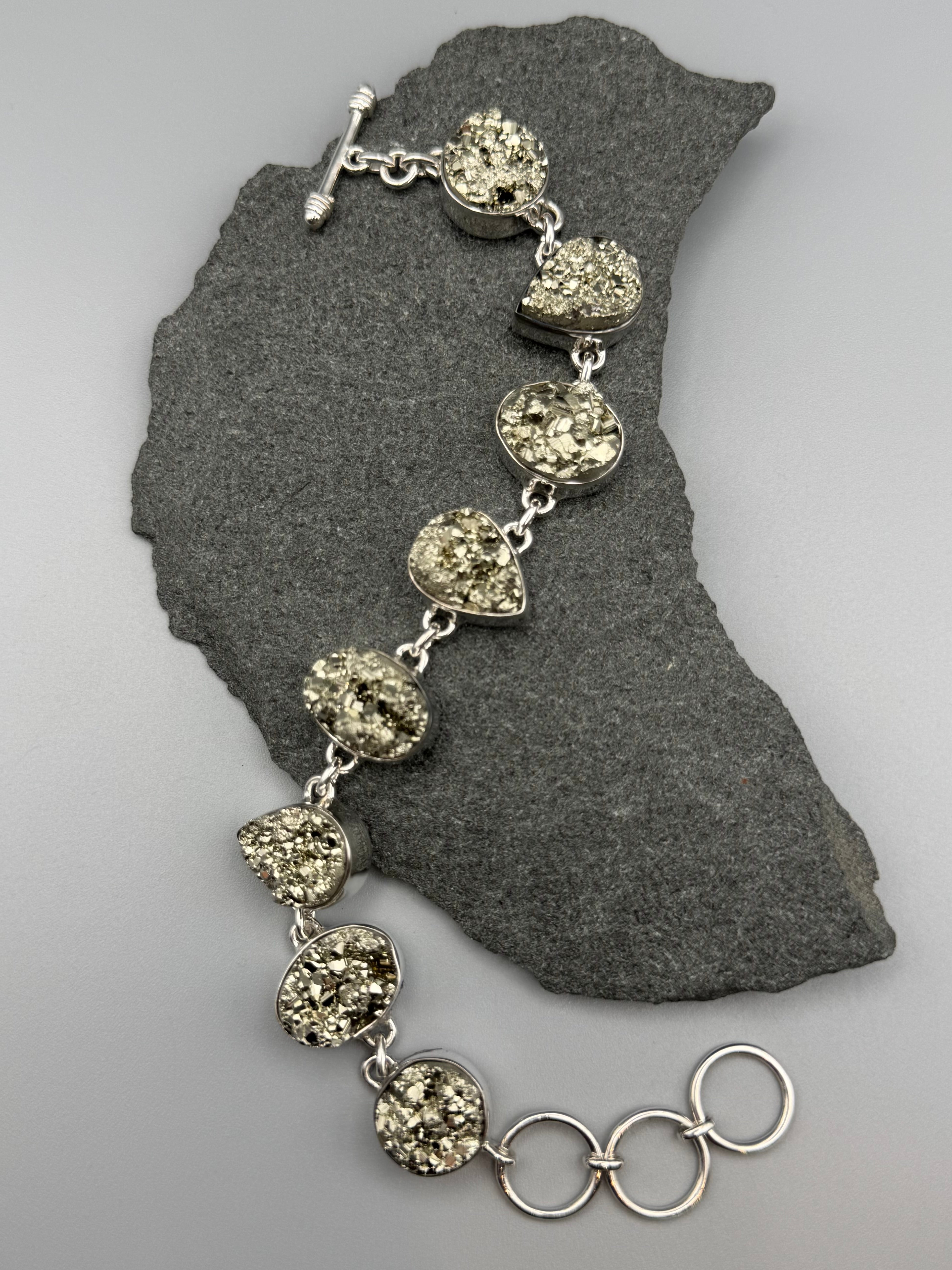 •PYRITE - GEO MIX• linked silver bracelet (7.25" - 8.5")