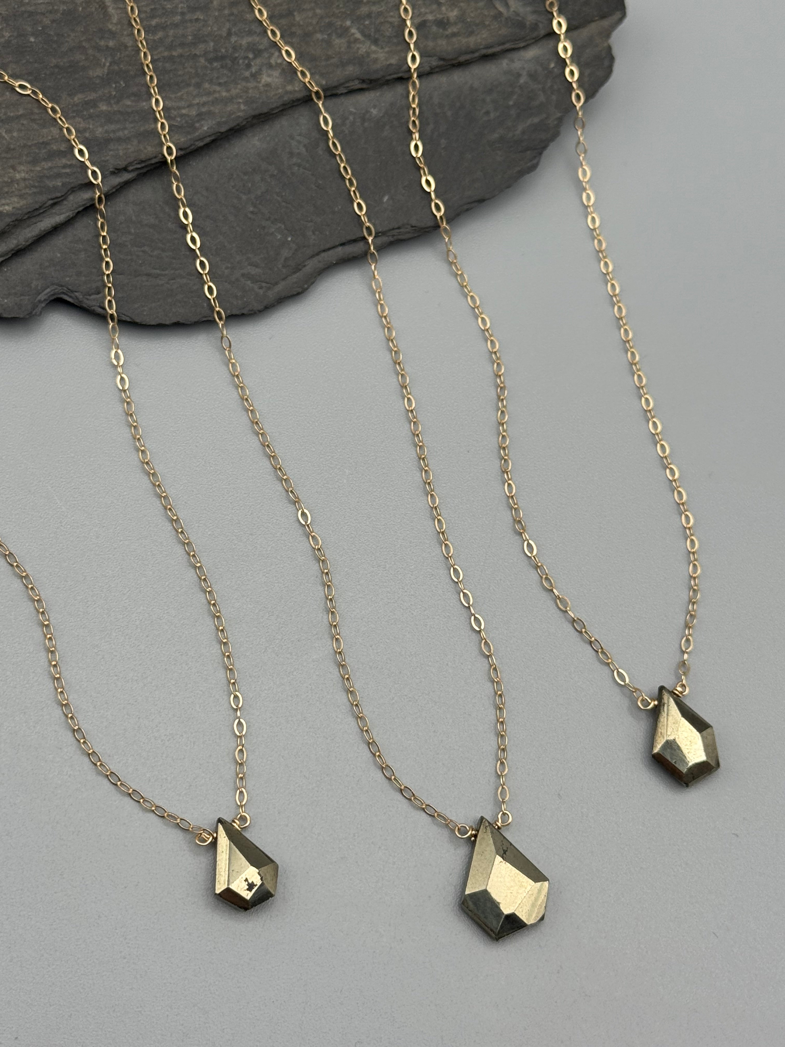 •STRAY• faceted pyrite organic tear + gold necklace (various lengths)