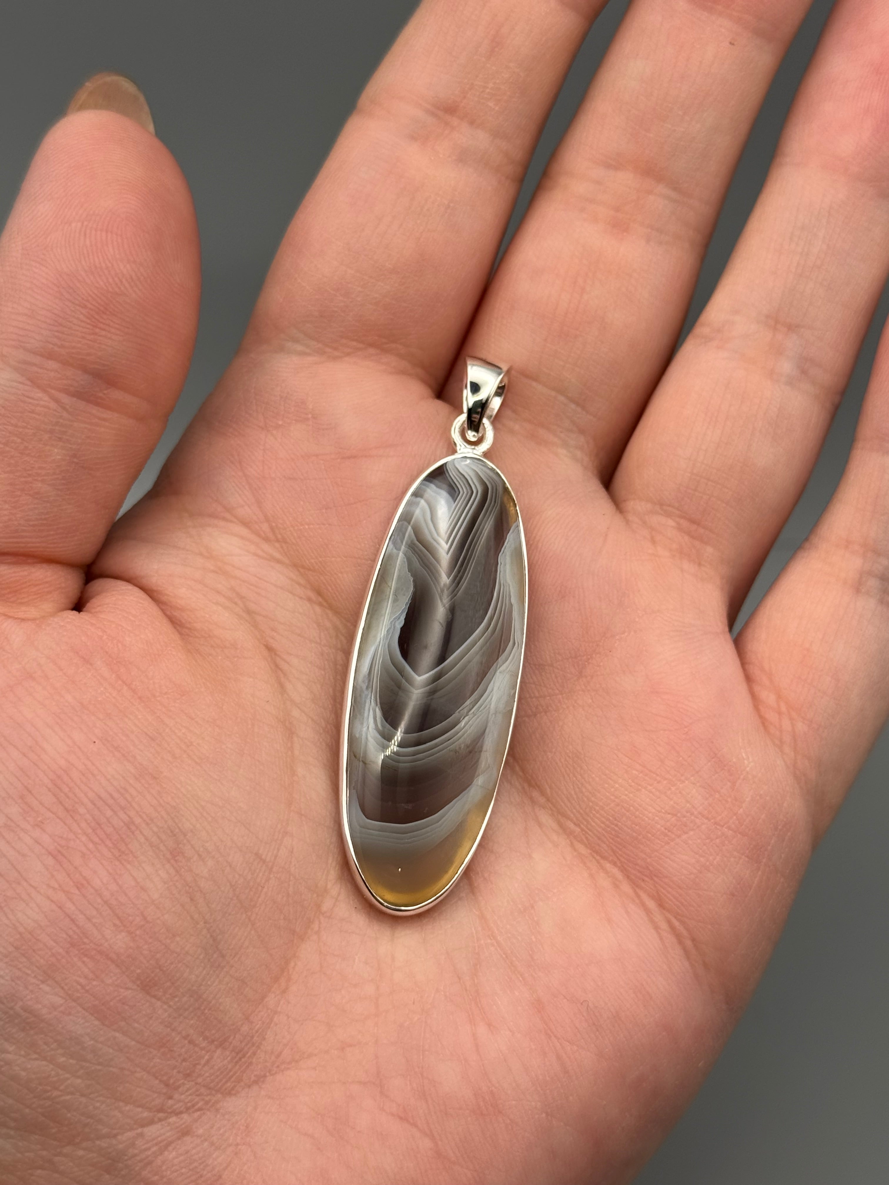 •BOTSWANA AGATE - ELONGATED OVAL• sterling silver pendant