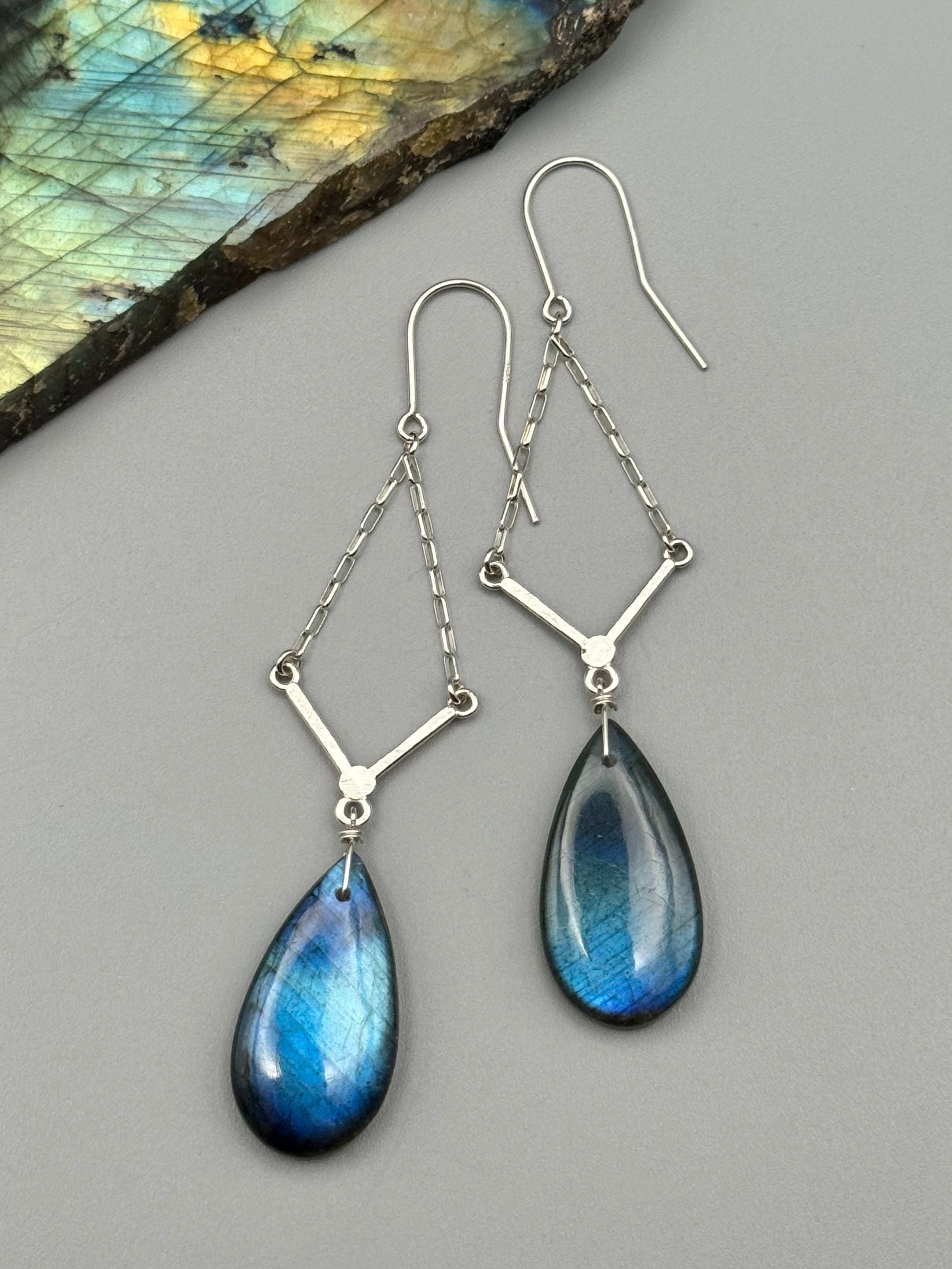 •AXIOM• labradorite tear + silver earrings