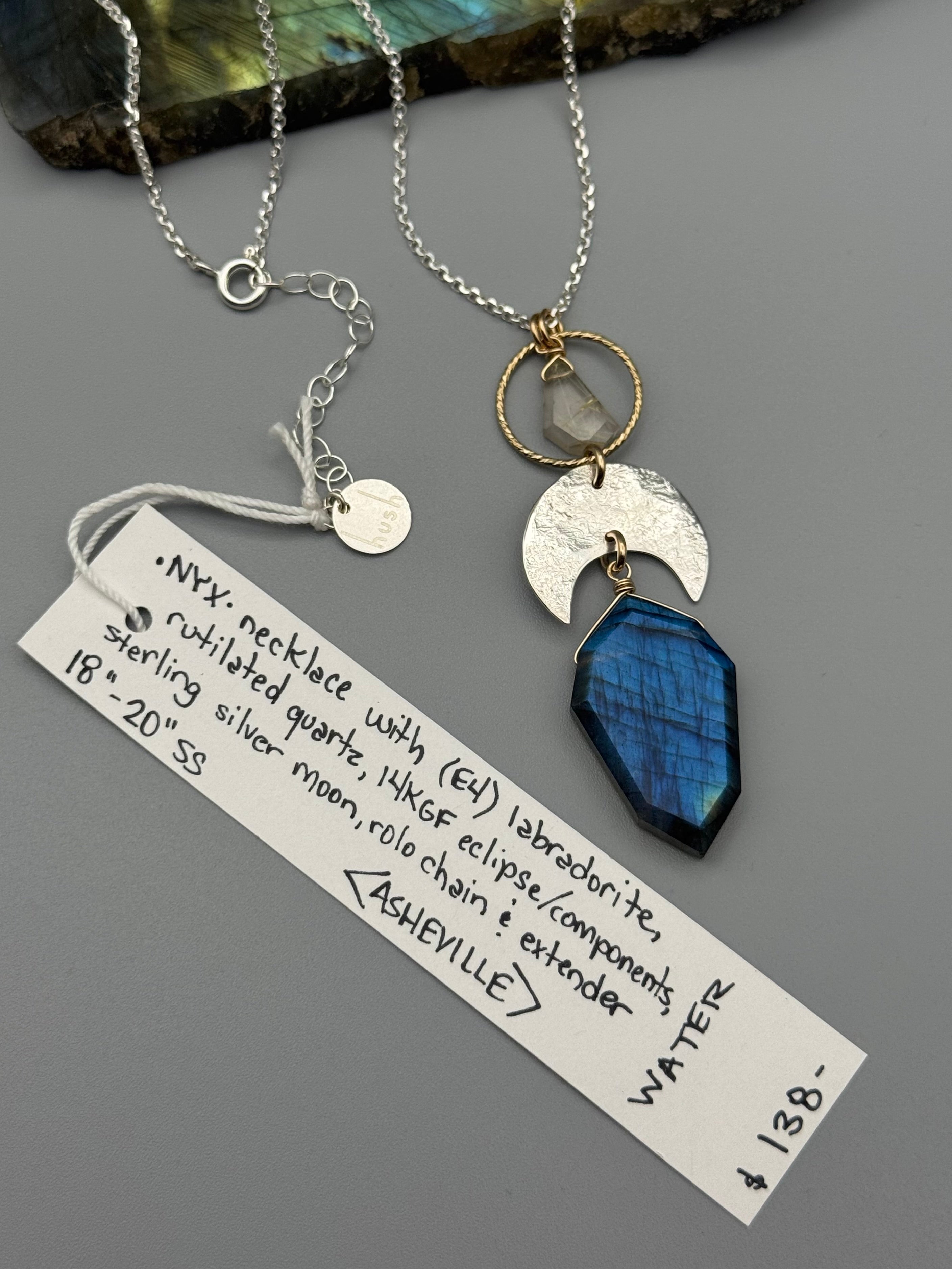 •NYX• rutilated quartz + labradorite mixed metal necklace (18"-20" long)