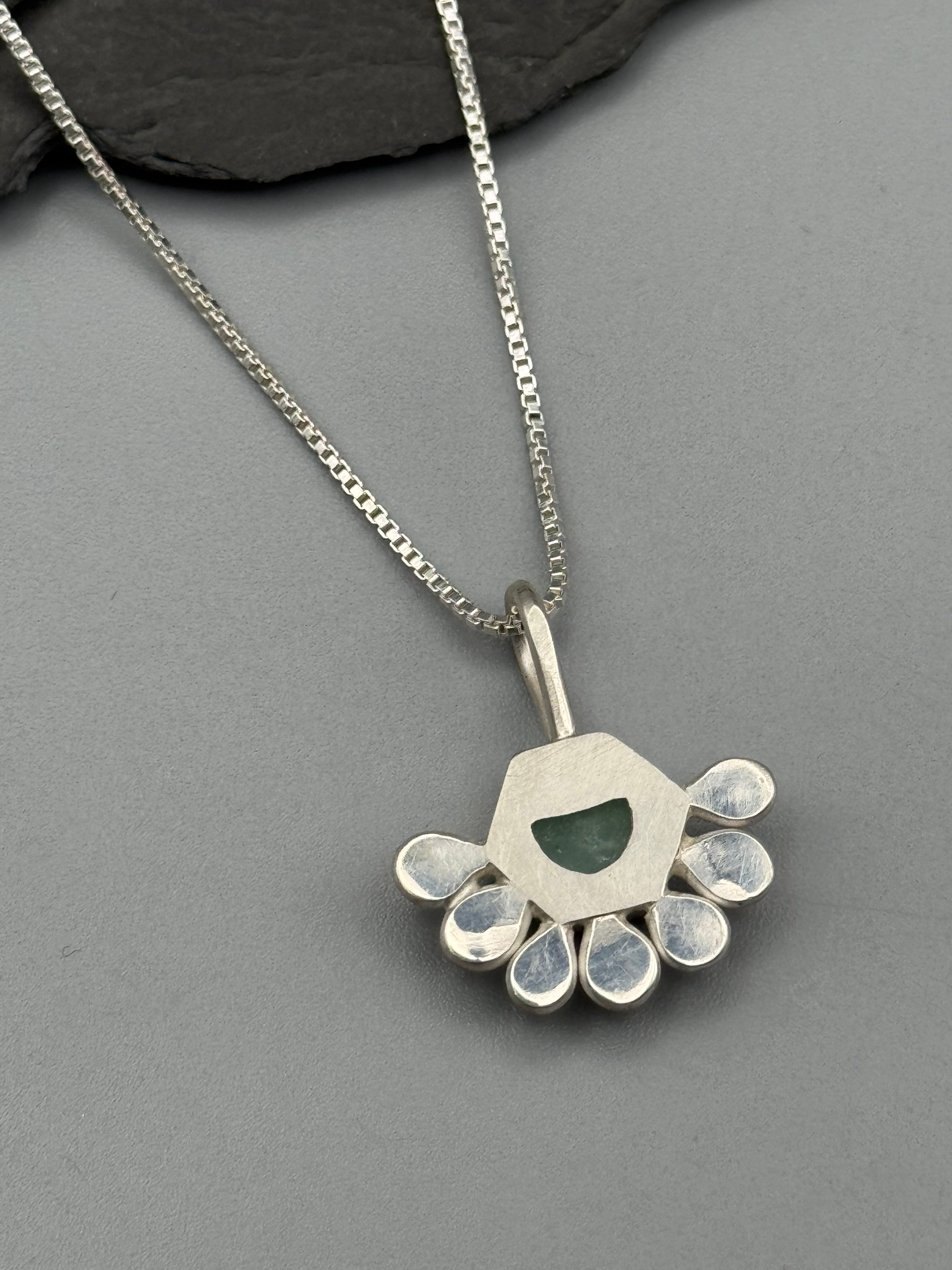 •LIL’ POLLINATOR• chrysoprase hex + silver necklace (16" long)