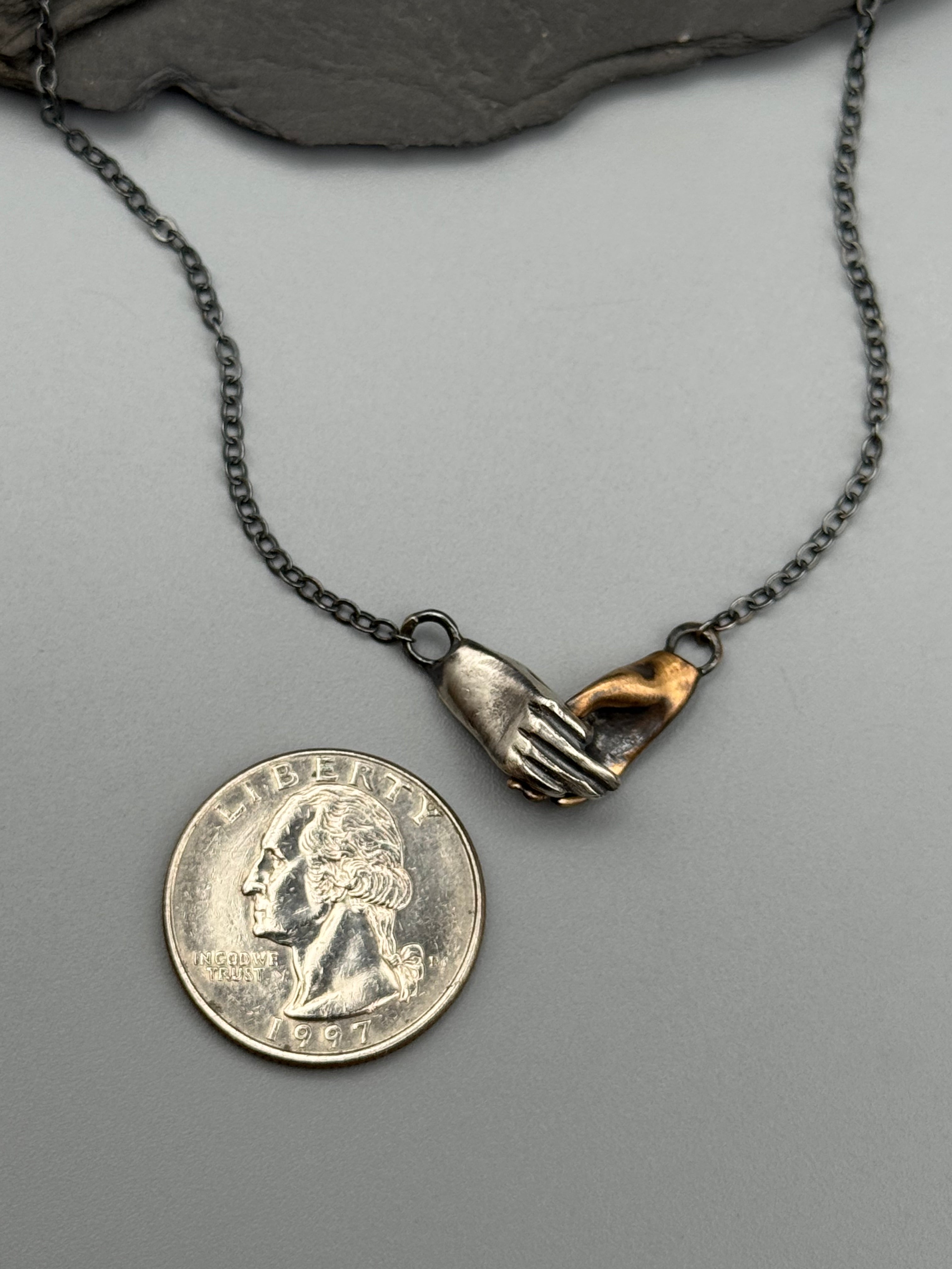 •HOLDING HANDS• mixed metal necklace (19.5" long)