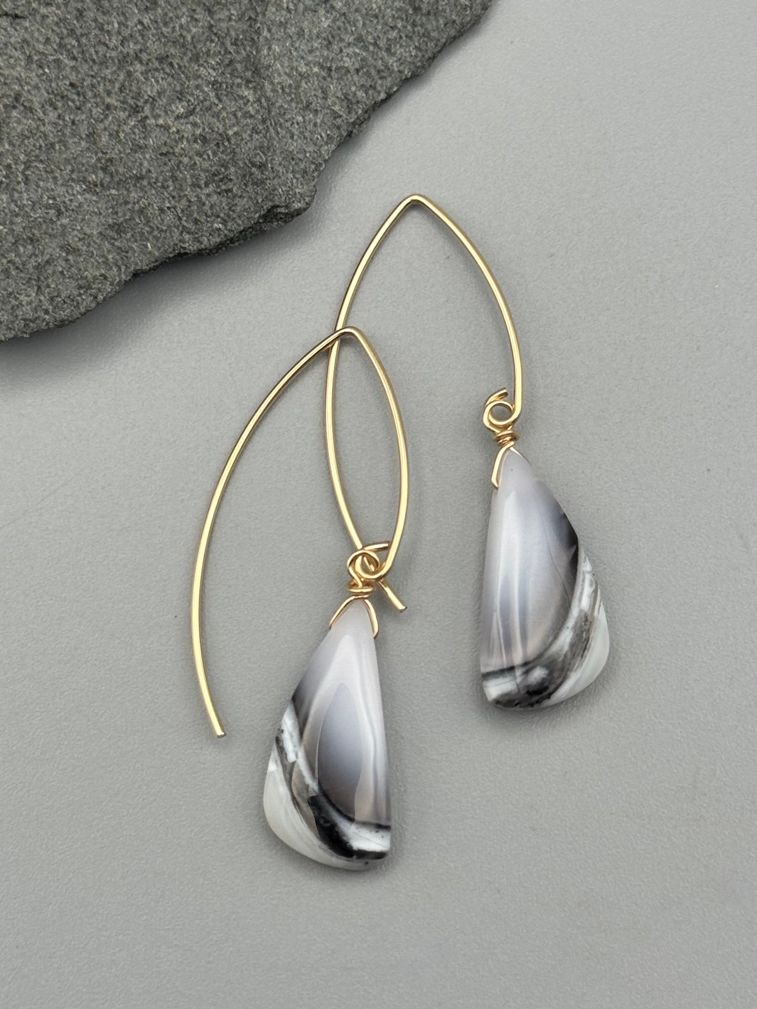 •STRAY• dendritic opal wing + gold earrings