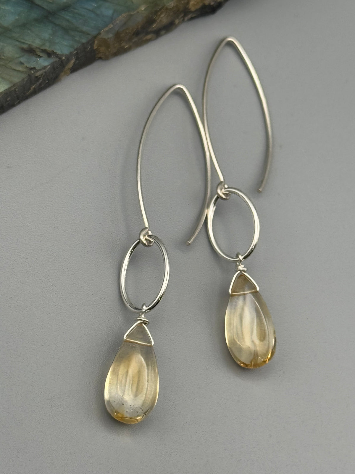•IO• citrine tear + silver earrings
