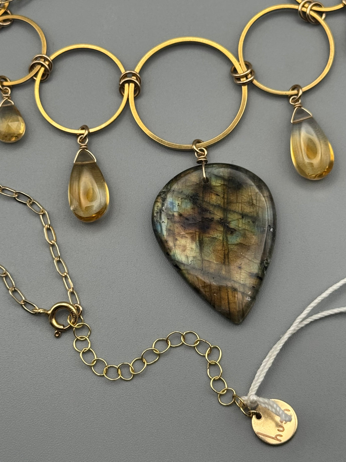 •UNION• golden labradorite + citrine gold necklace (16"-18" long)