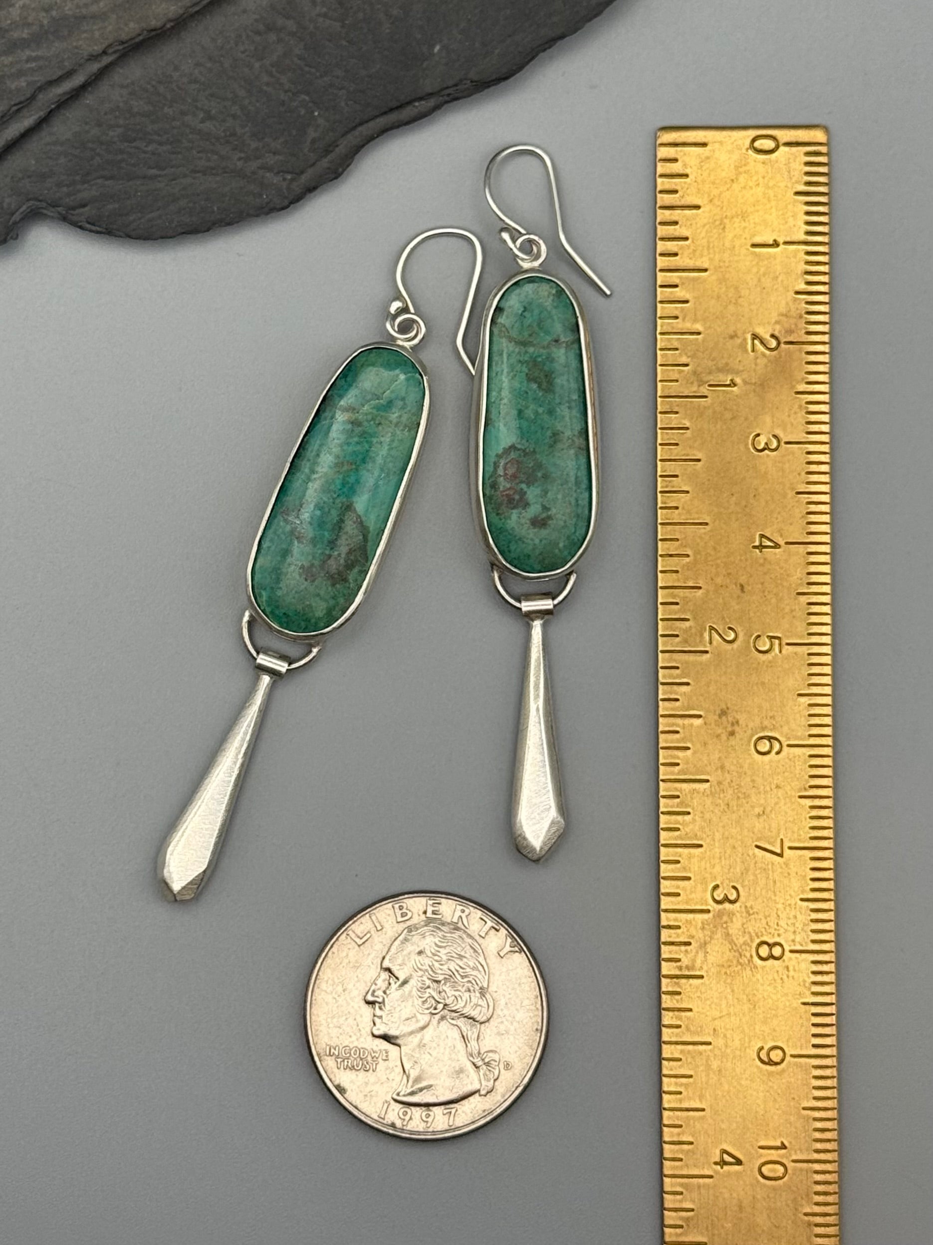 •DAGGER DROP• chrysocolla + silver dangle earrings