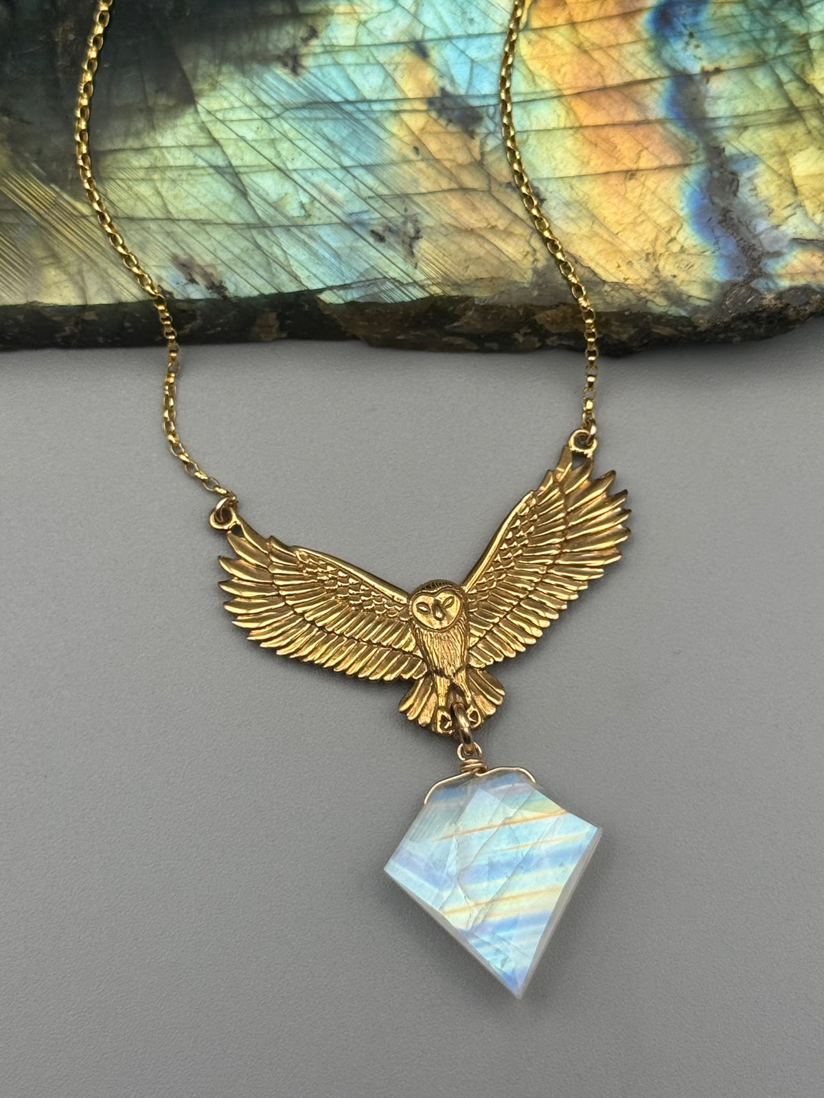•NOCTURNA• rainbow moonstone + gold necklace (16"-18" long)