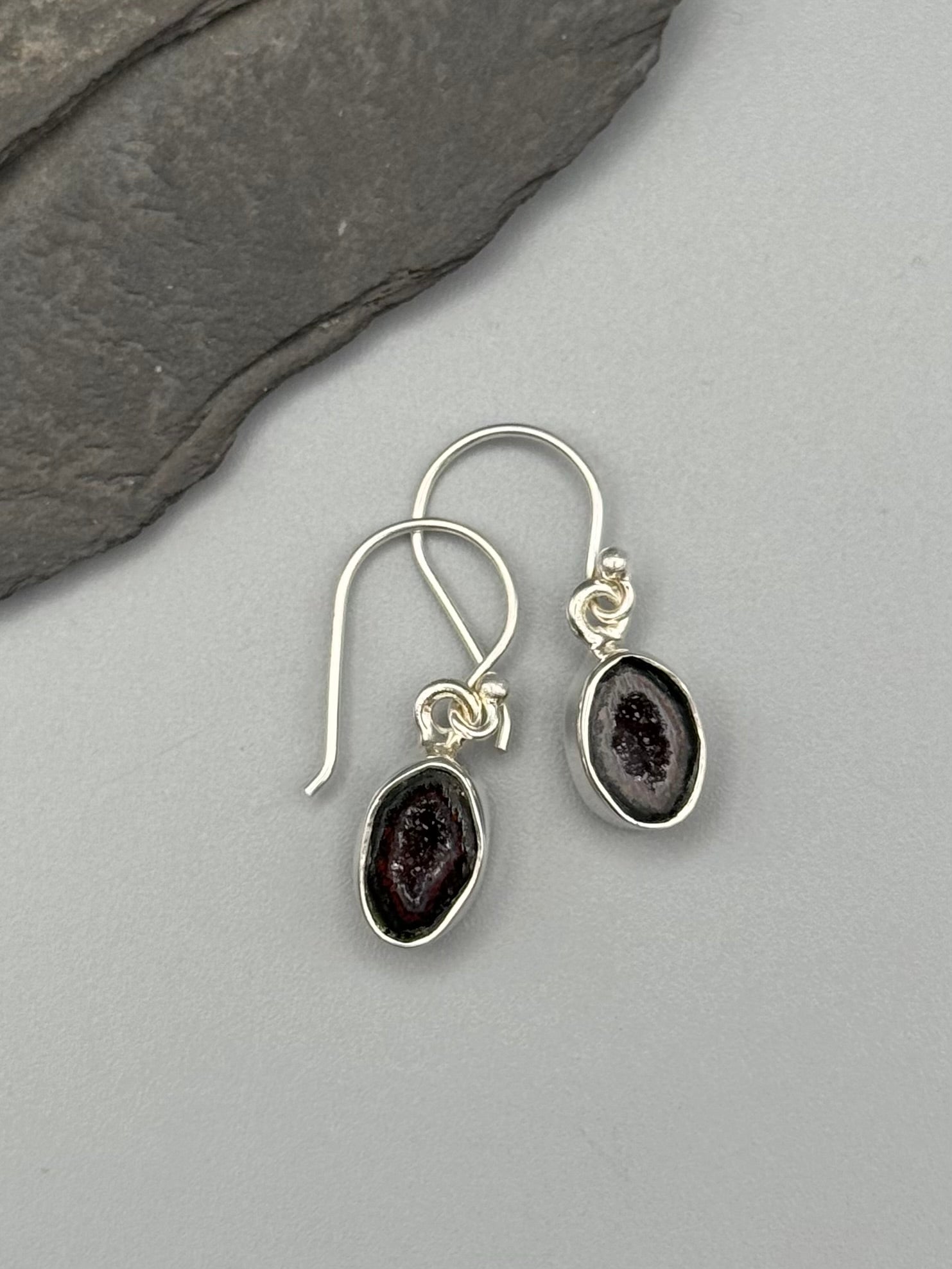 •ORGANIC OVAL• coconut druzy + silver dangle earrings