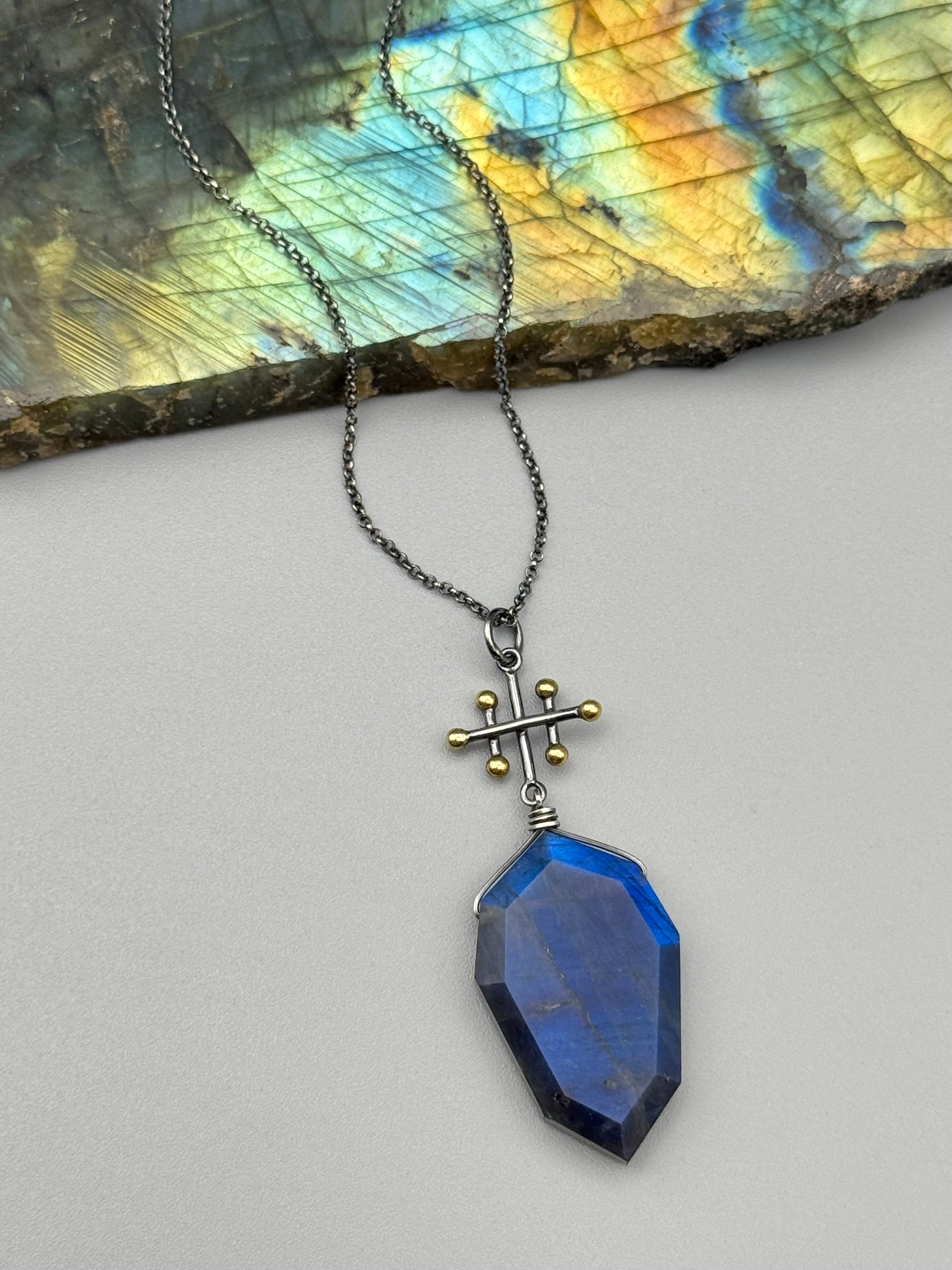 •INVOKE• labradorite petal + mixed metal necklace (26"-28" long)