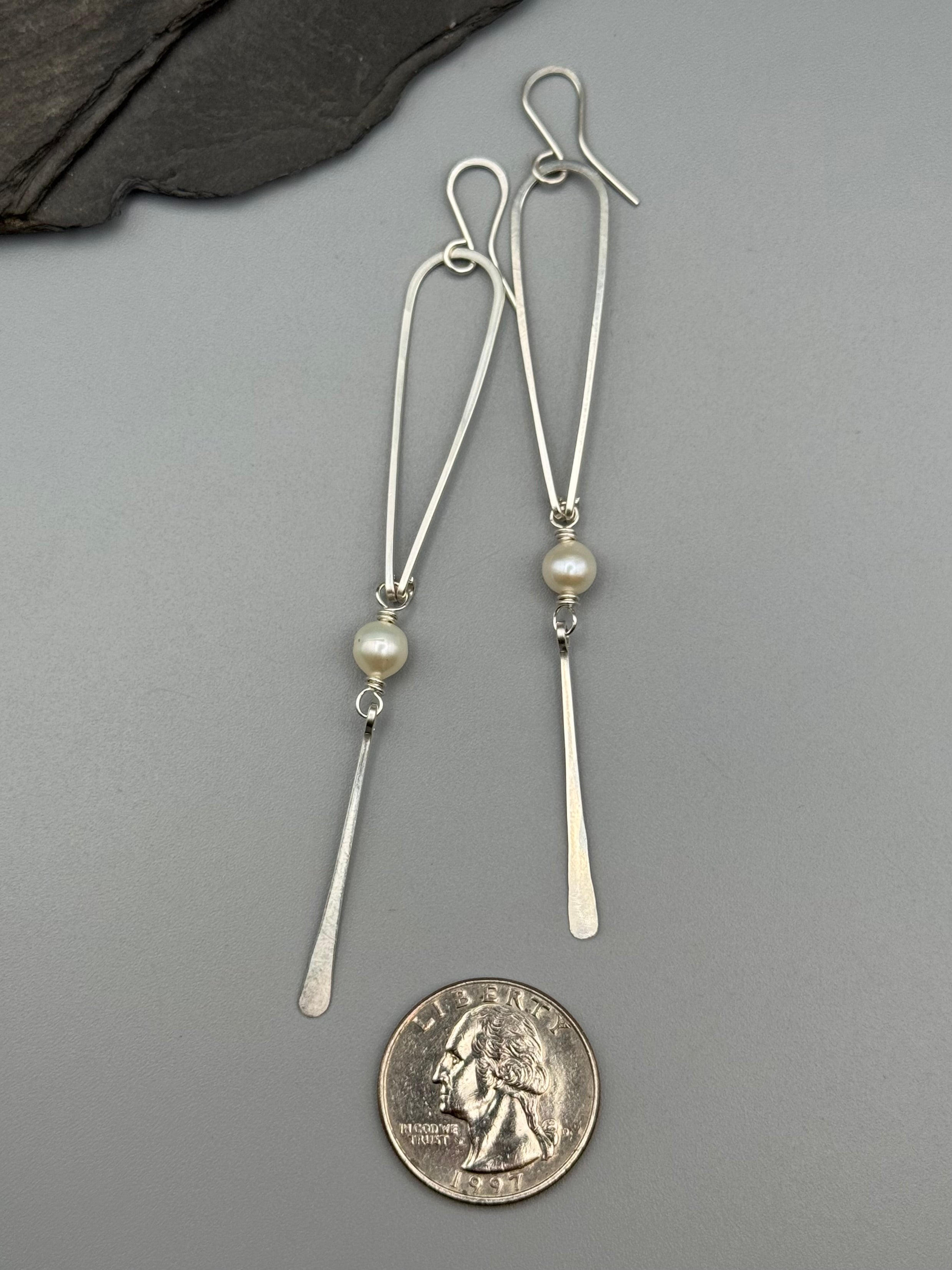 •DRIP• pearl + silver dangle earrings