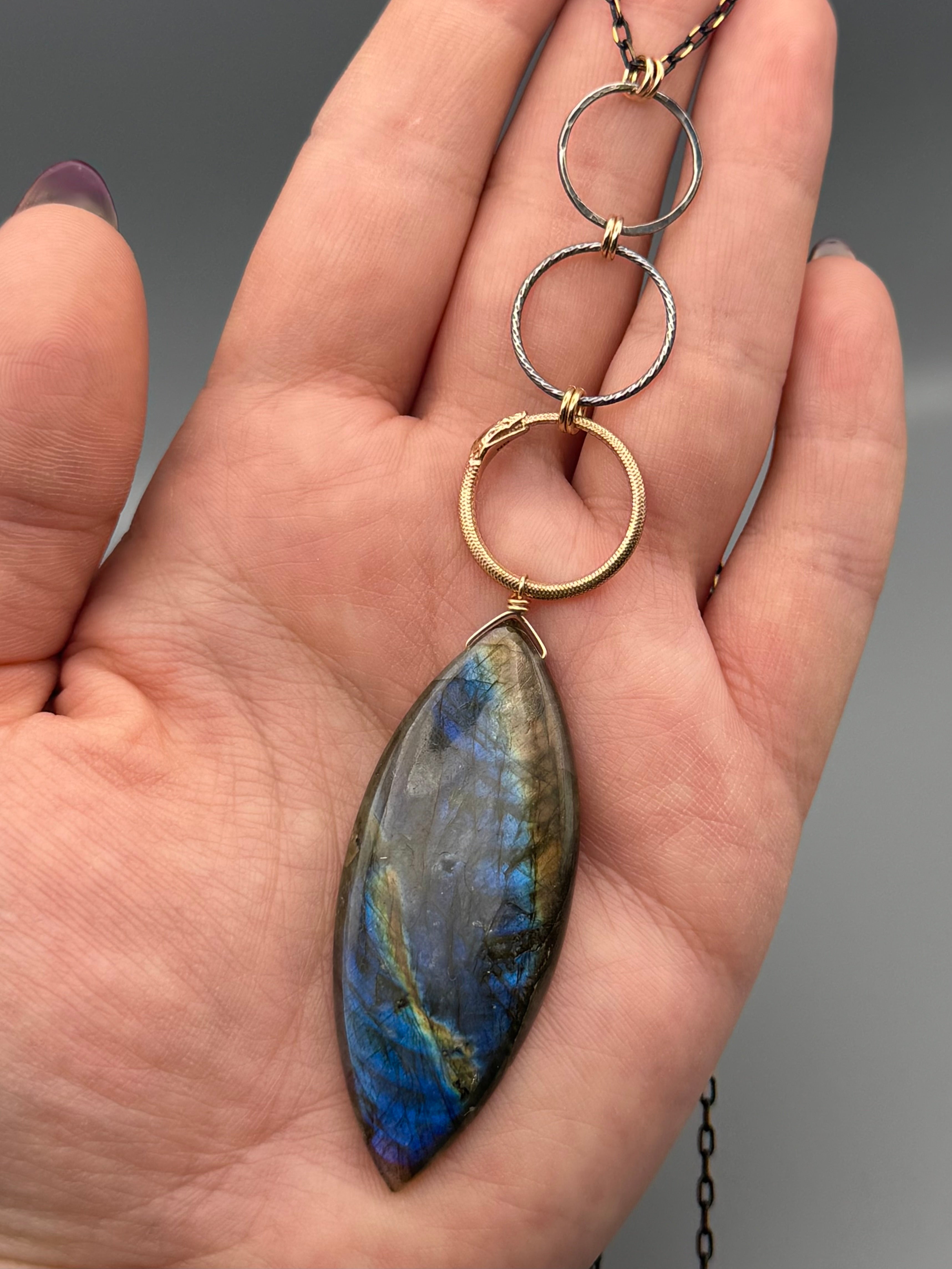 •NĀGA• labradorite marquise + mixed metal necklace (26"-28" long)