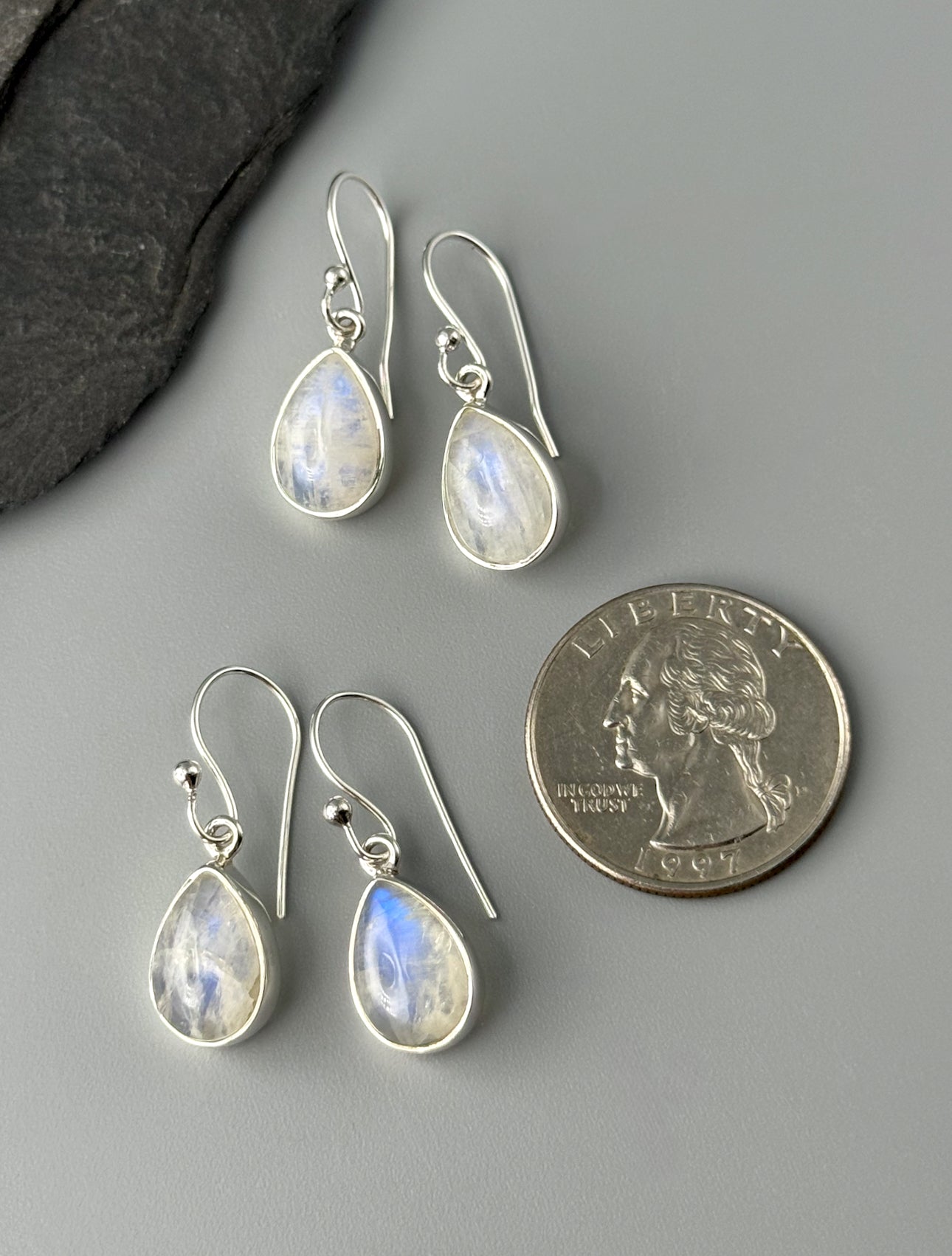 •RAINBOW MOONSTONE - SMALL TEARDROP• silver dangle earrings