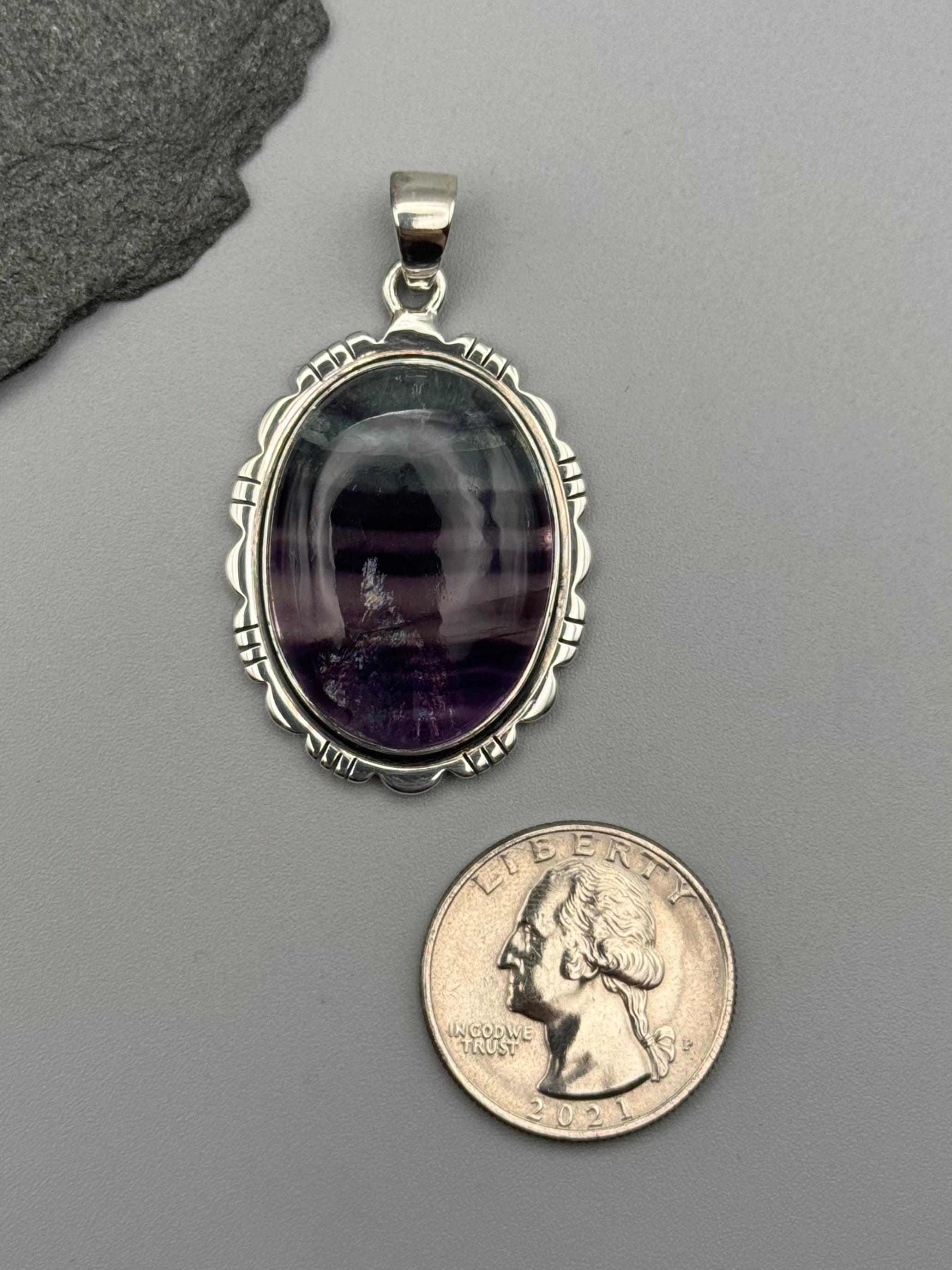 •FLUORITE - OVAL FRAME 2• sterling silver pendant