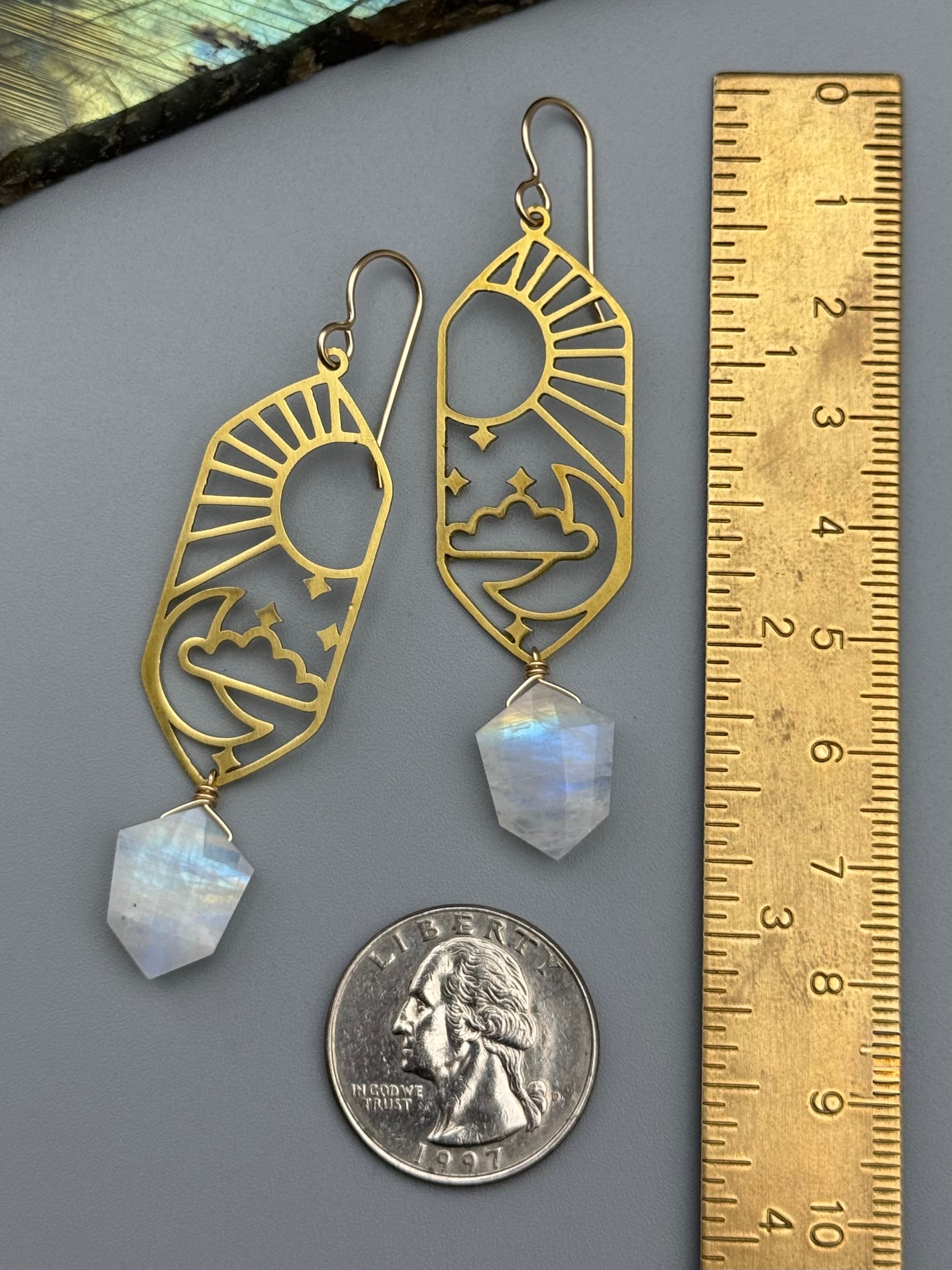 •CELESTIAL NAVIGATION• rainbow moonstone + gold earrings