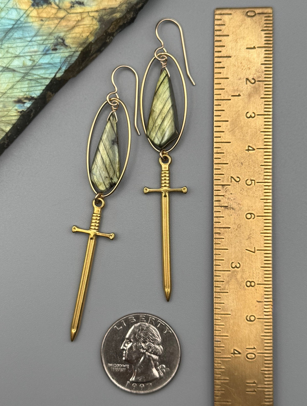 •DAMARIS• golden labradorite kite + gold earrings
