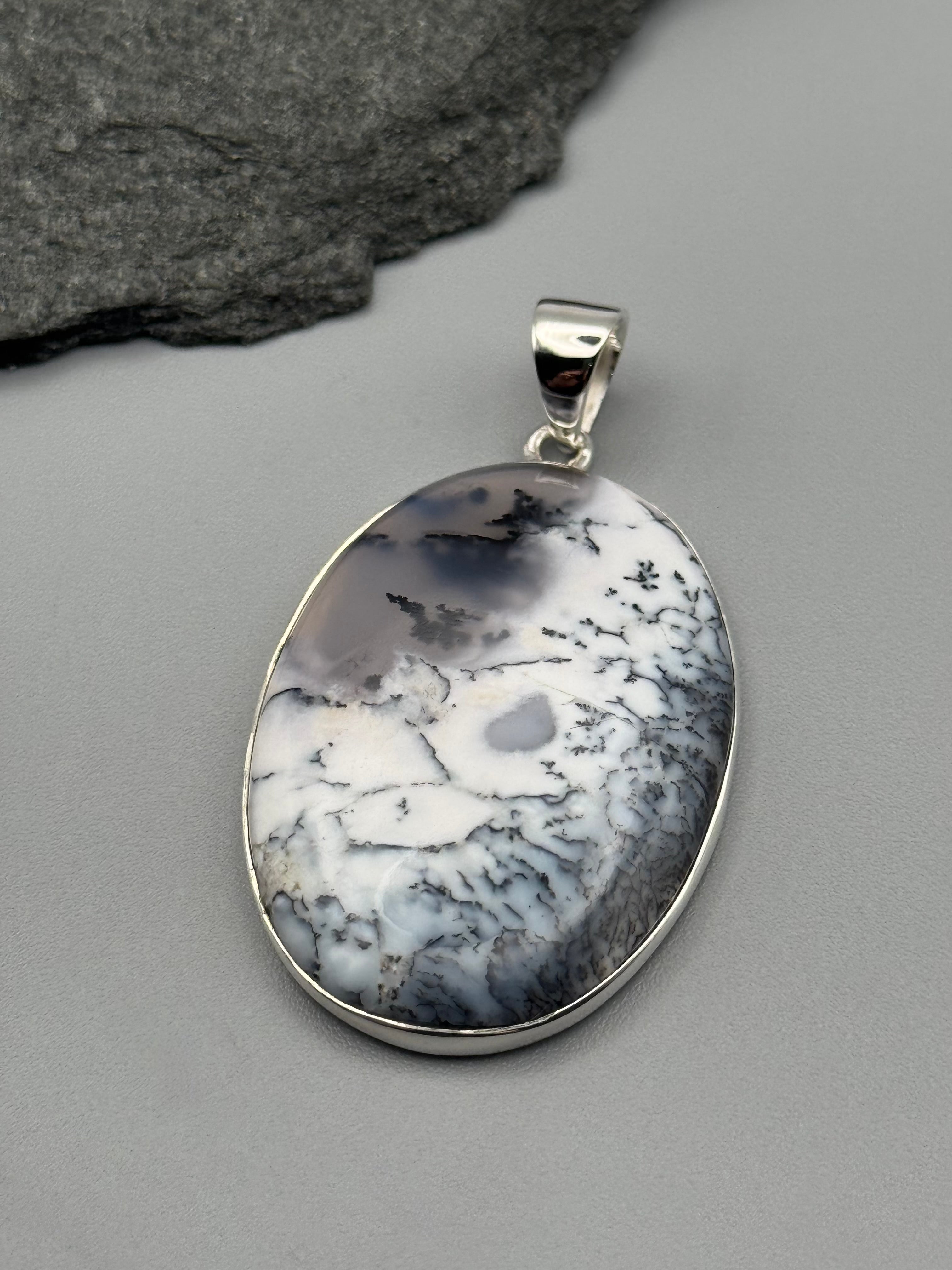 •DENDRITIC OPAL - OVAL 3• sterling silver pendant