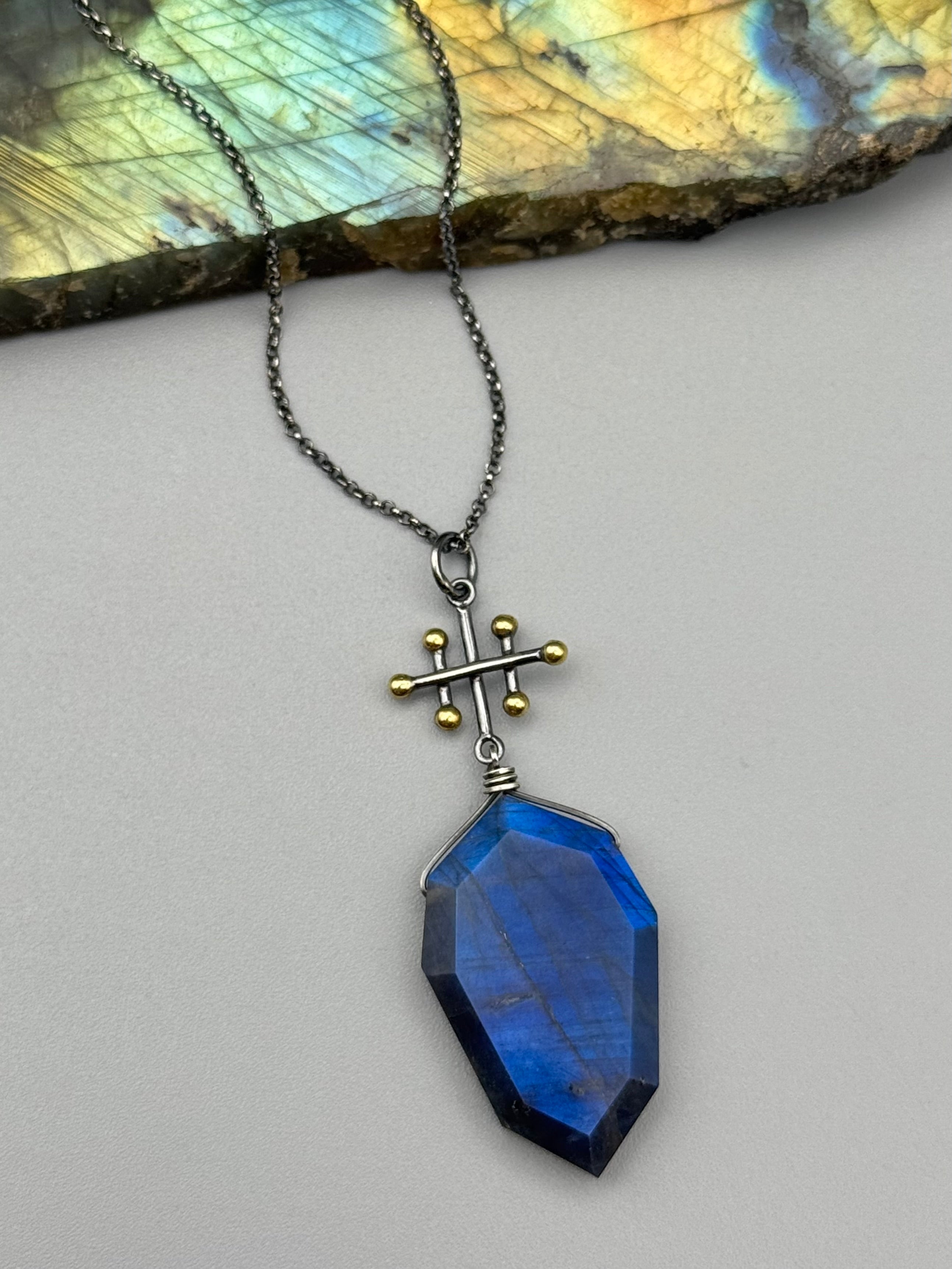 •INVOKE• labradorite petal + mixed metal necklace (26"-28" long)