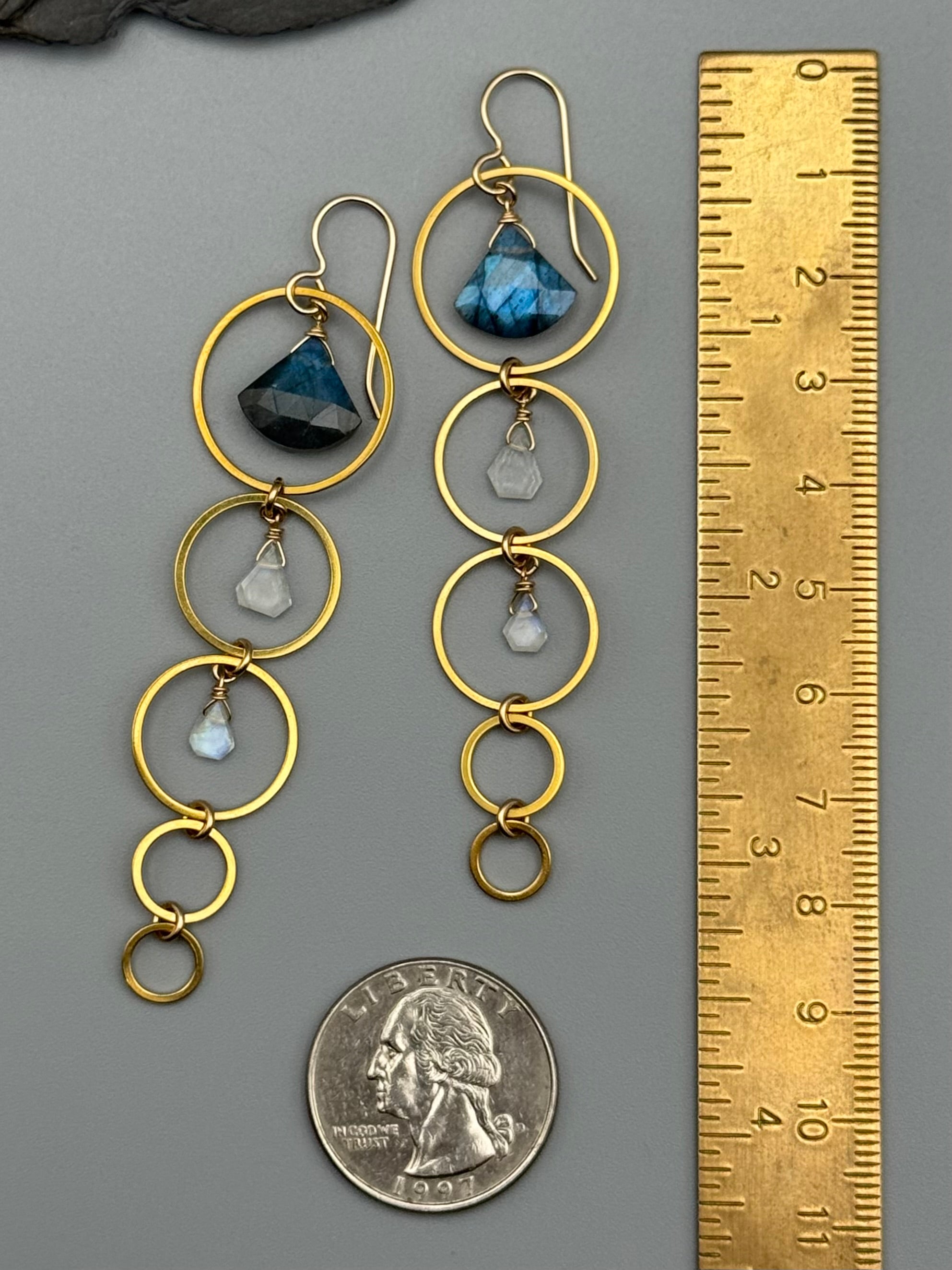•10 OF CUPS• labradorite + rainbow moonstone gold earrings