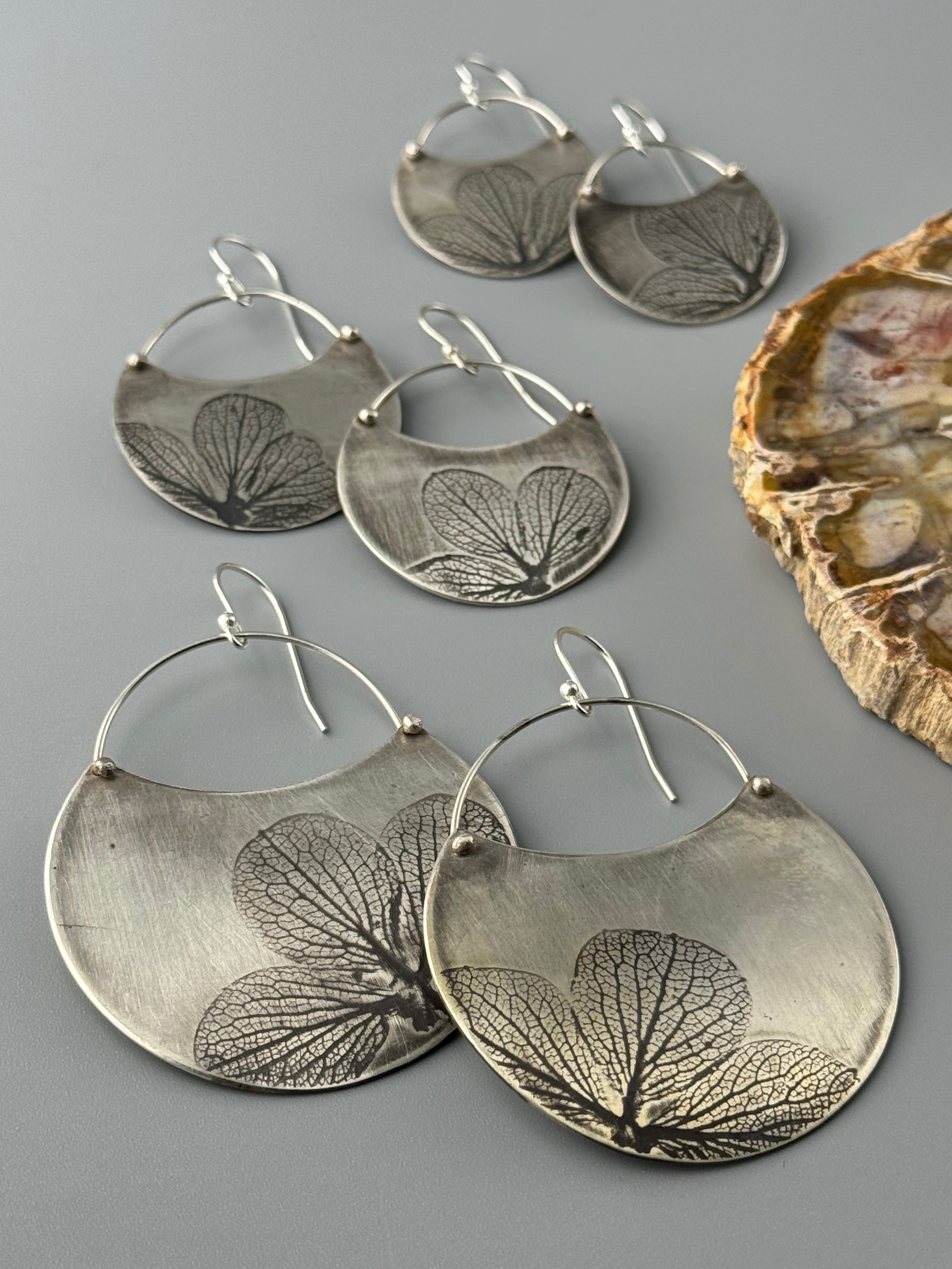•HYDRANGEA CRESCENT• silver dangle earrings