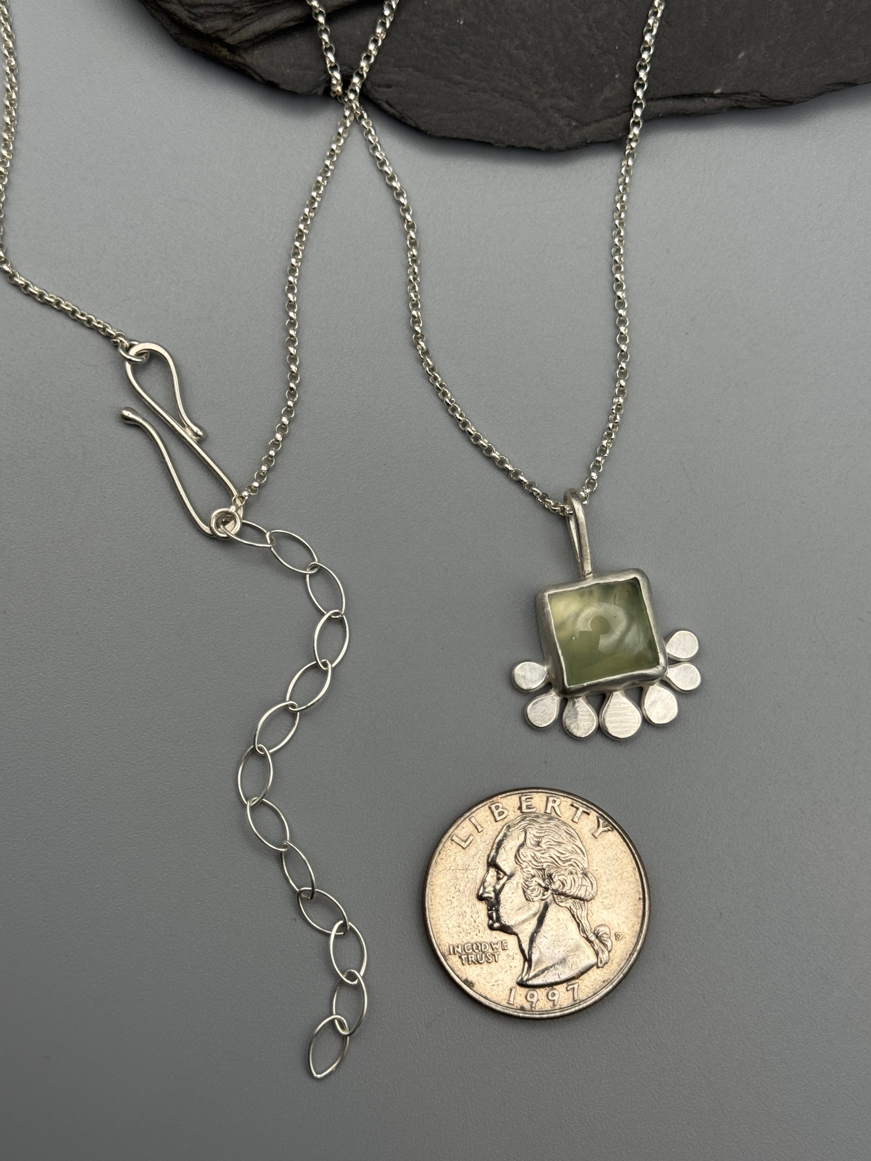 •LIL’ POLLINATOR• prehnite square + silver necklace (18" - 21" long)