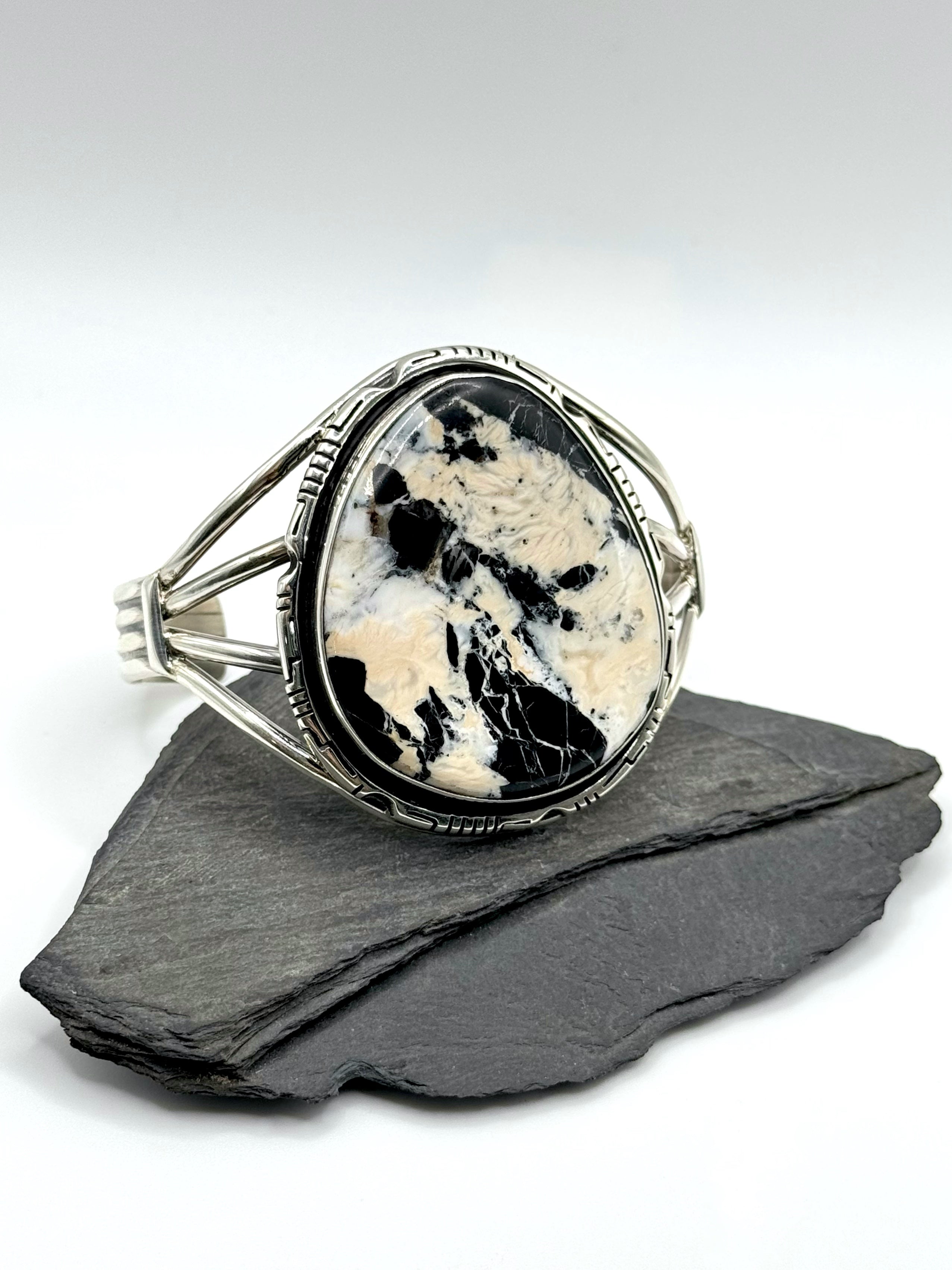 •WHITE BUFFALO - BIGGIE• Navajo silver cuff bracelet (7.5" +/-)